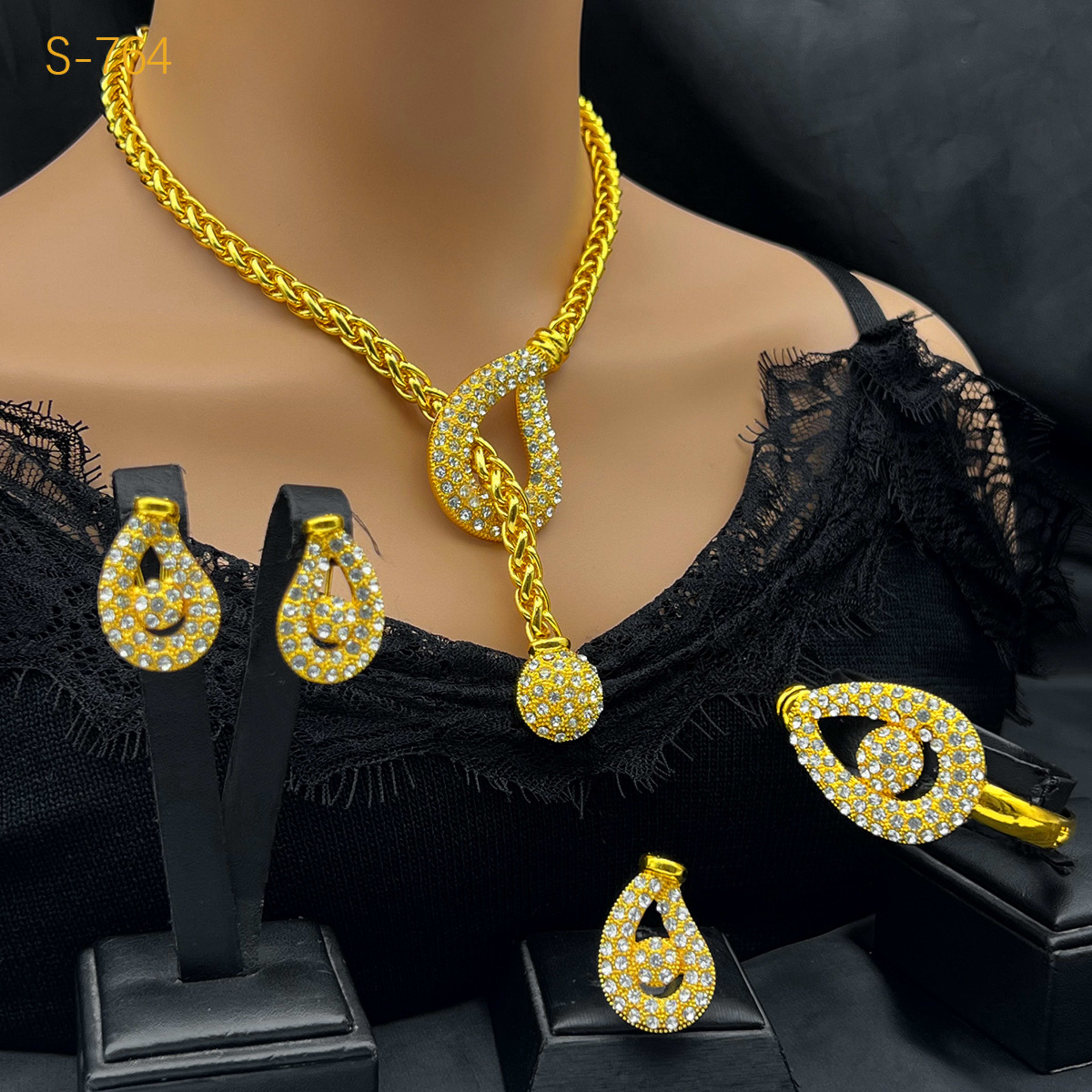 Best-selling Dubai Bride 24k Gold-plated Necklace Bracelet Earring Ring Four-piece Set 4