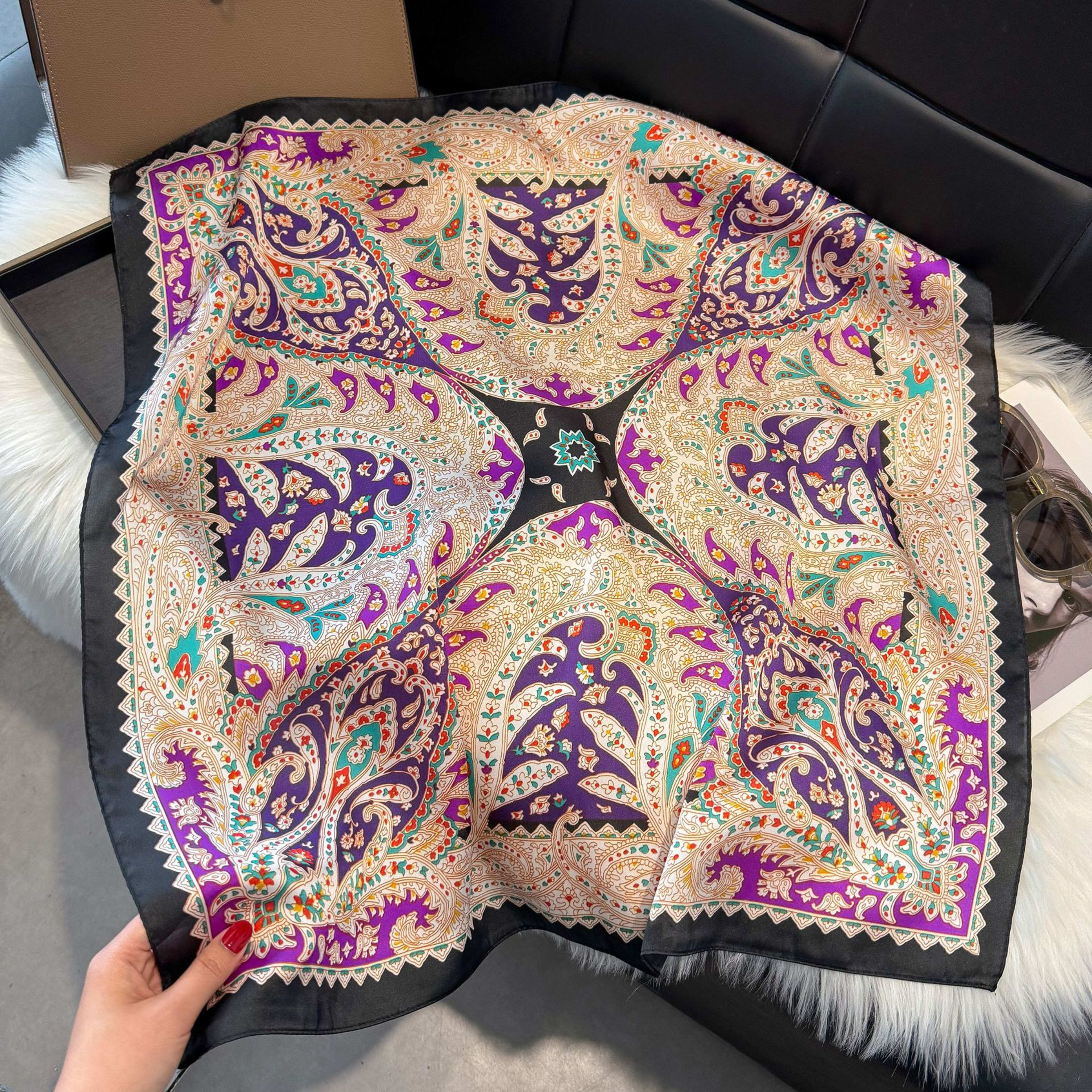 European And American-style ScarfSquare Kerchief Imitation Silk Vintage Cashew Pattern 14