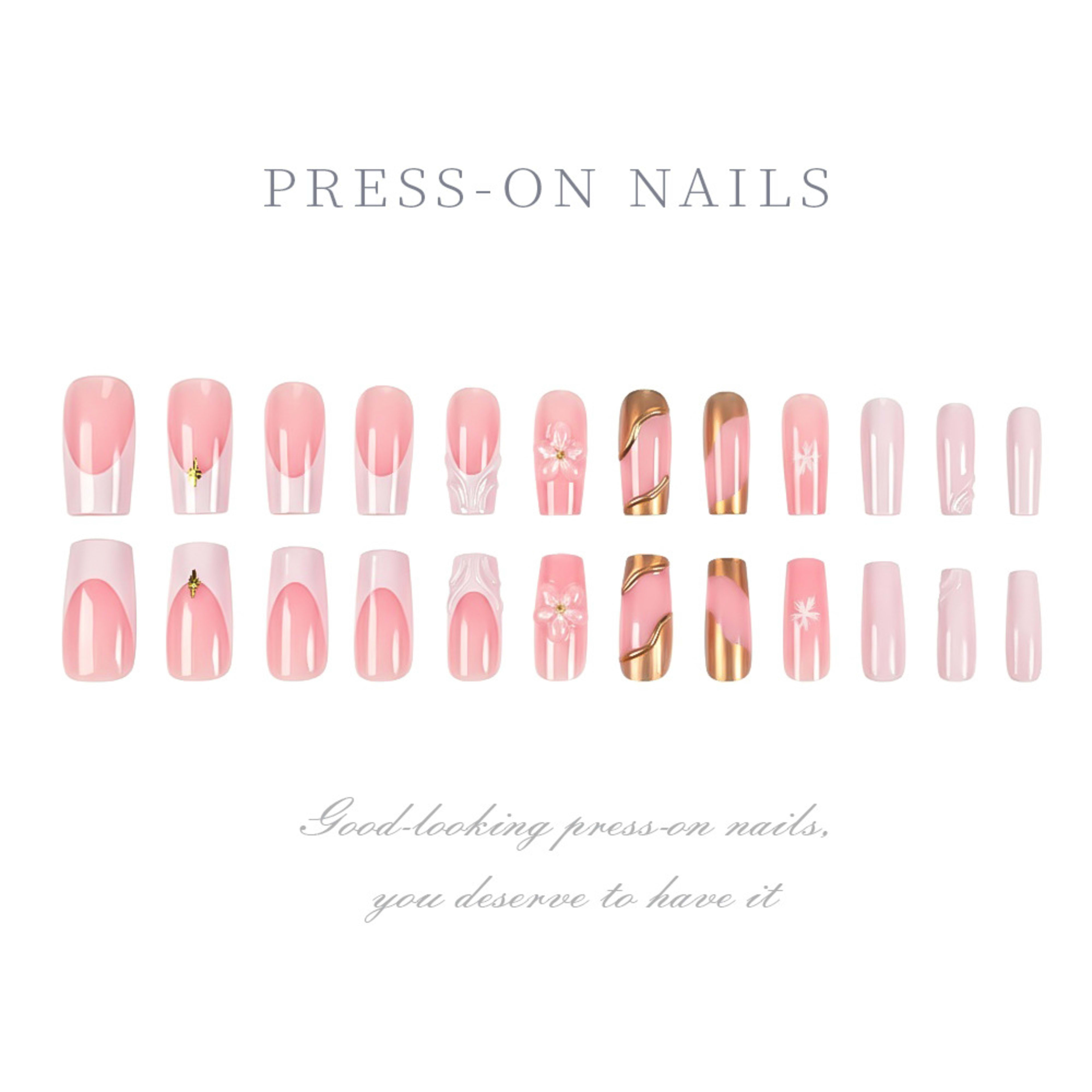 24-piece 3D Floral Gold-trimmed Plaid Artificial Nail Tips For Wearable Nails 1