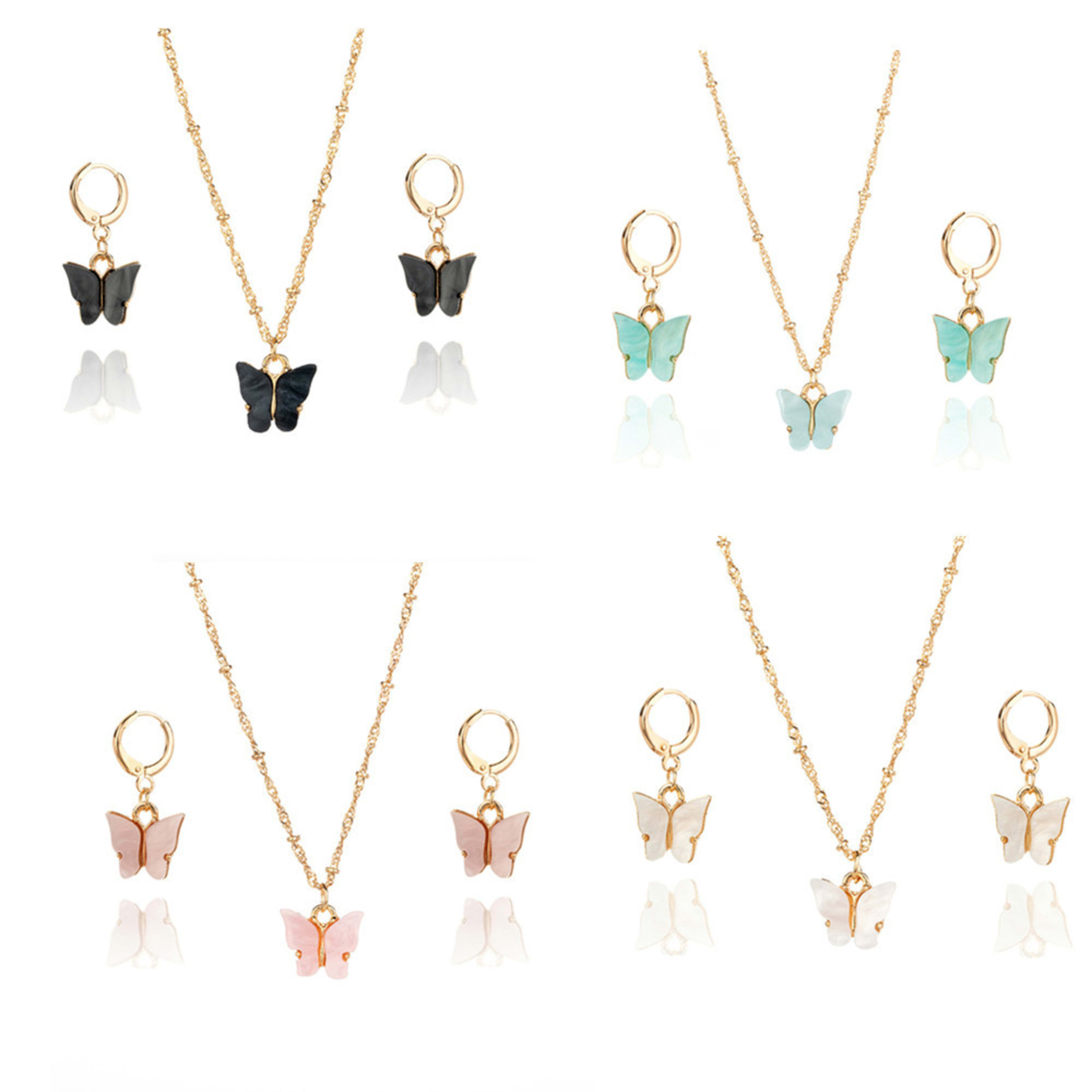 Color Acrylic Butterfly Earrings And Necklace Set 10