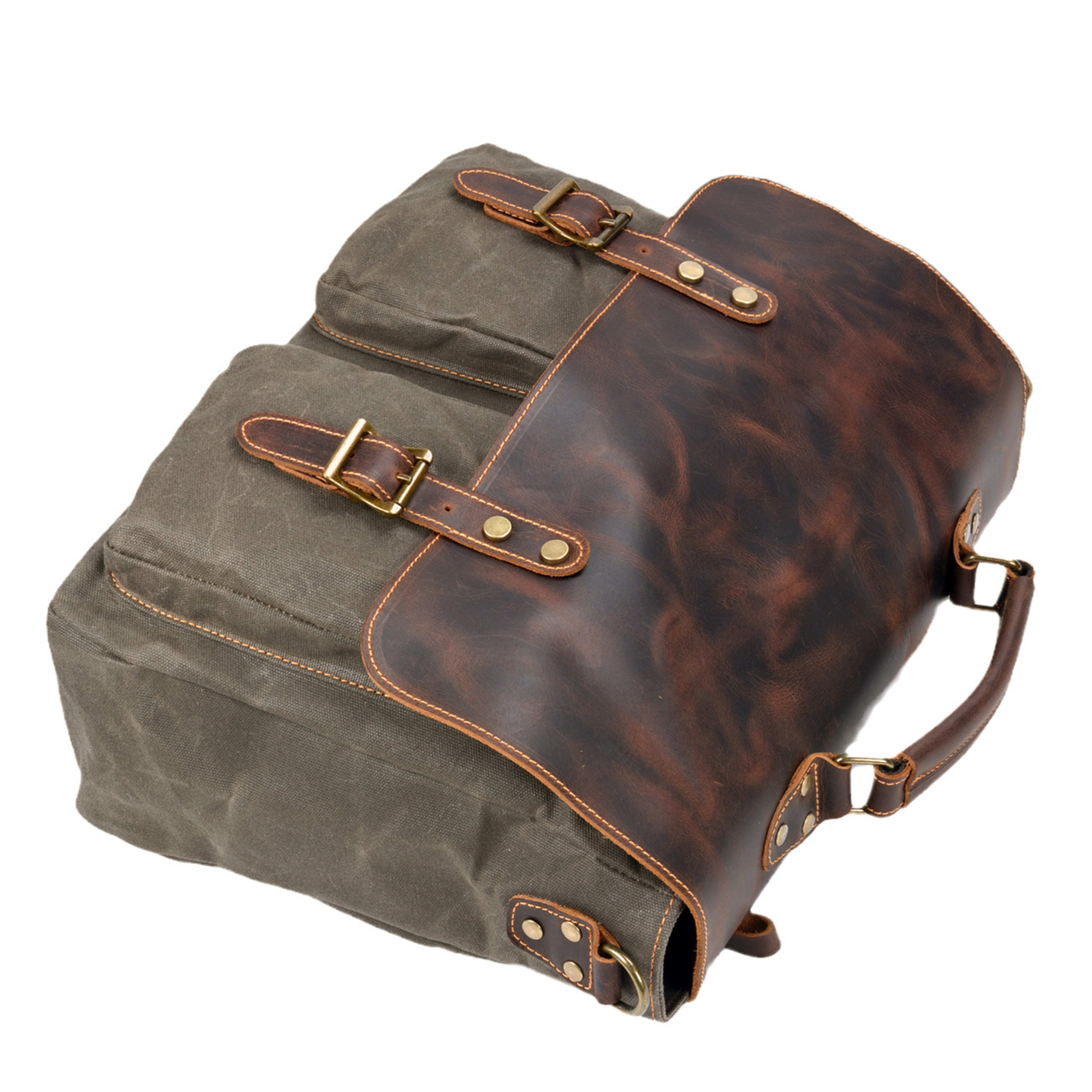 Waterproof Canvas Stitching Leather Briefcase Handbag 2