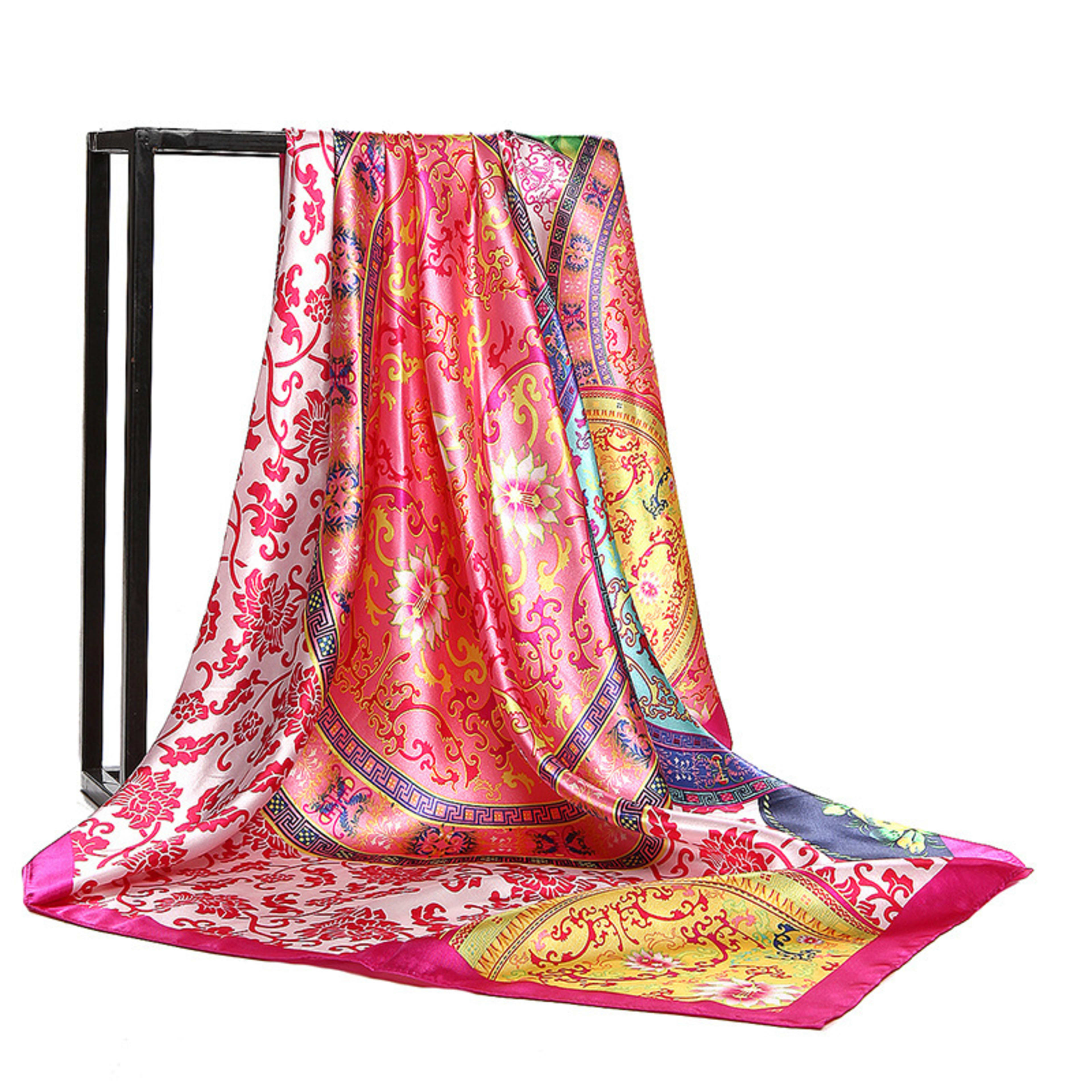Retro Printed Silk Scarf Womens All-Match Shawl Headscarf 26