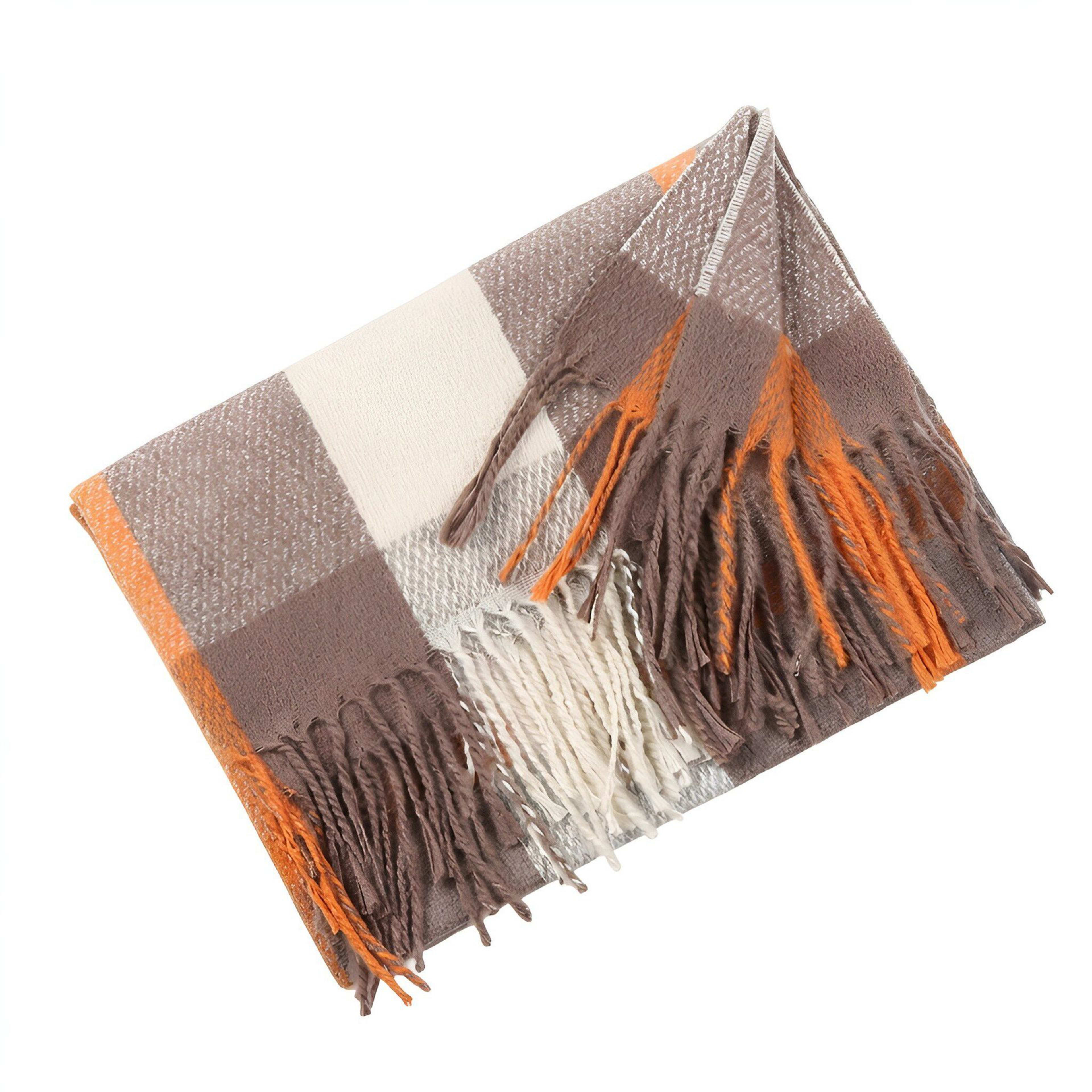 British-style Mens And Womens Couple Tassel Scarf With Large Plaid Pattern 14