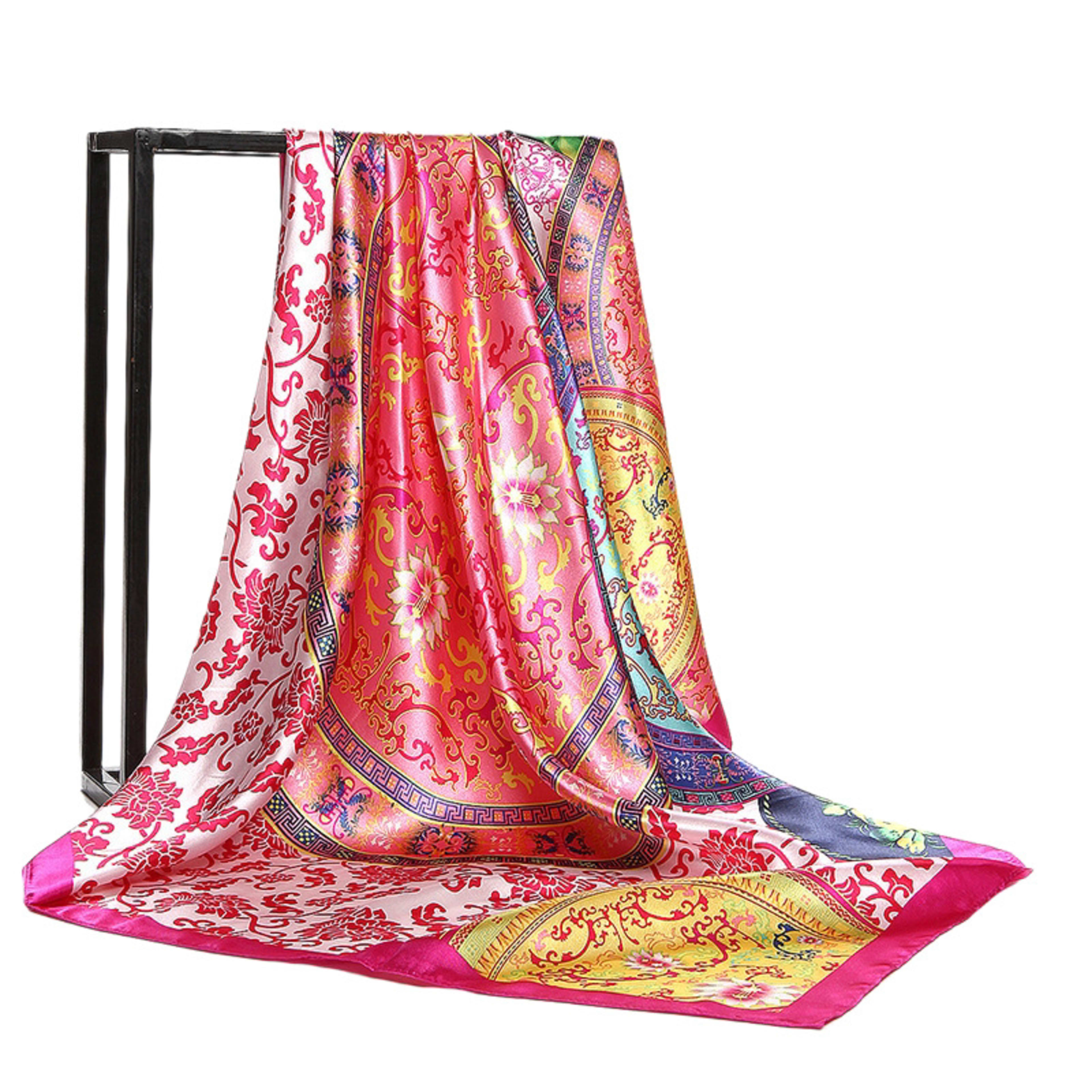 Retro Printed Silk Scarf Womens All-Match Shawl Headscarf 28