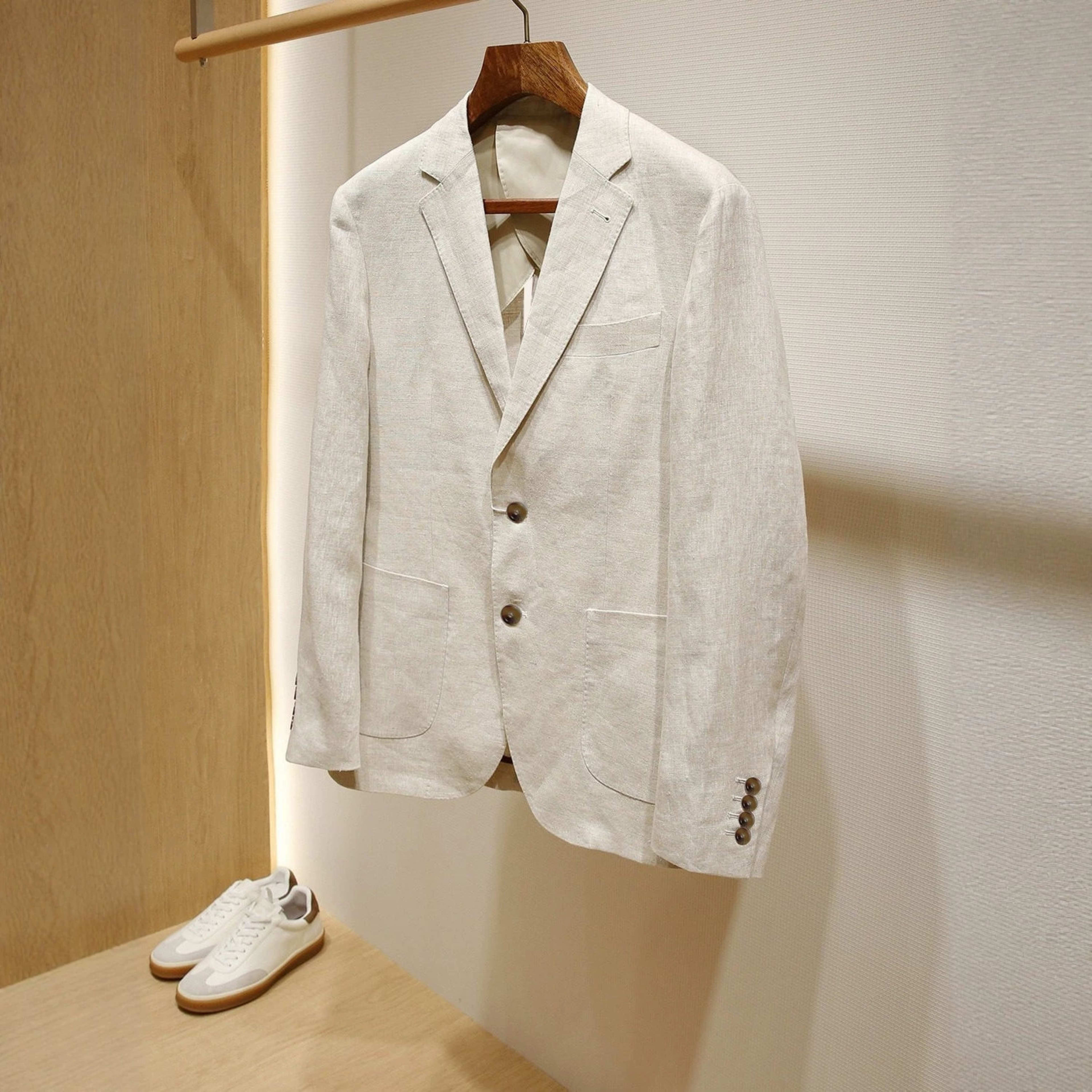 Plus-size Mens Linen Slim-fit Suit Set 8