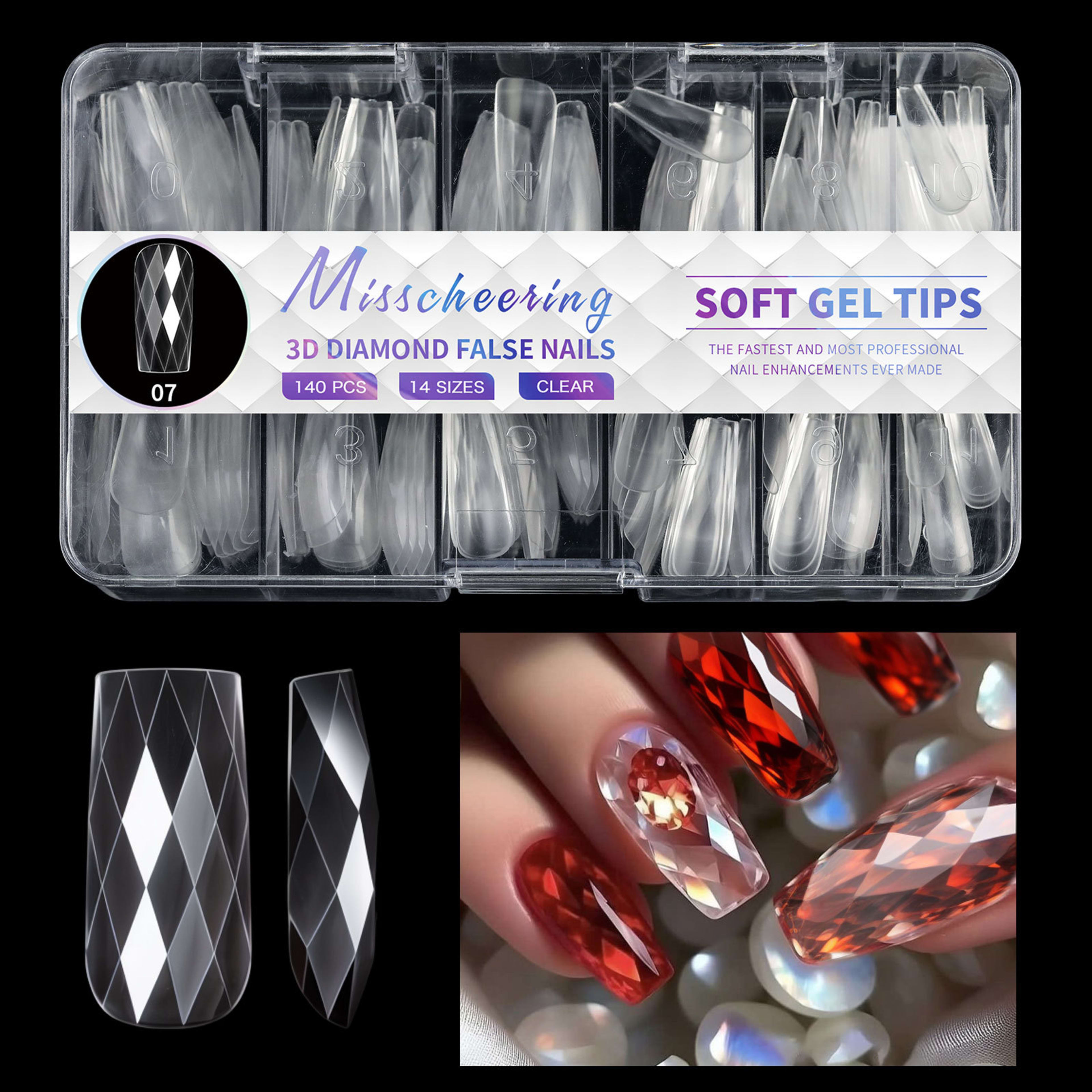3D Diamond Wear Long Shaping Nail Tip 15