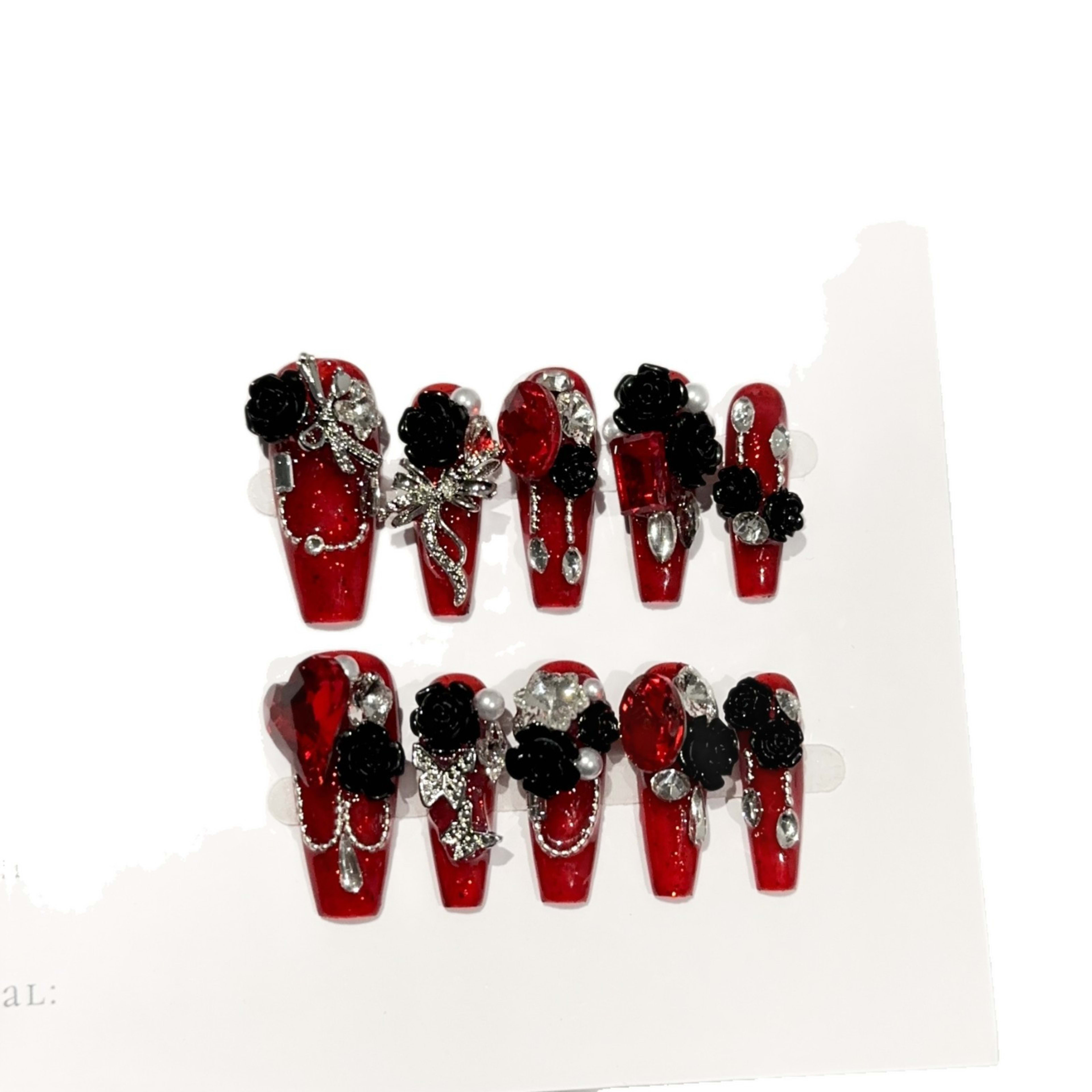 Handmade Wine-red Long Nail Tips For Wearable Nails 5