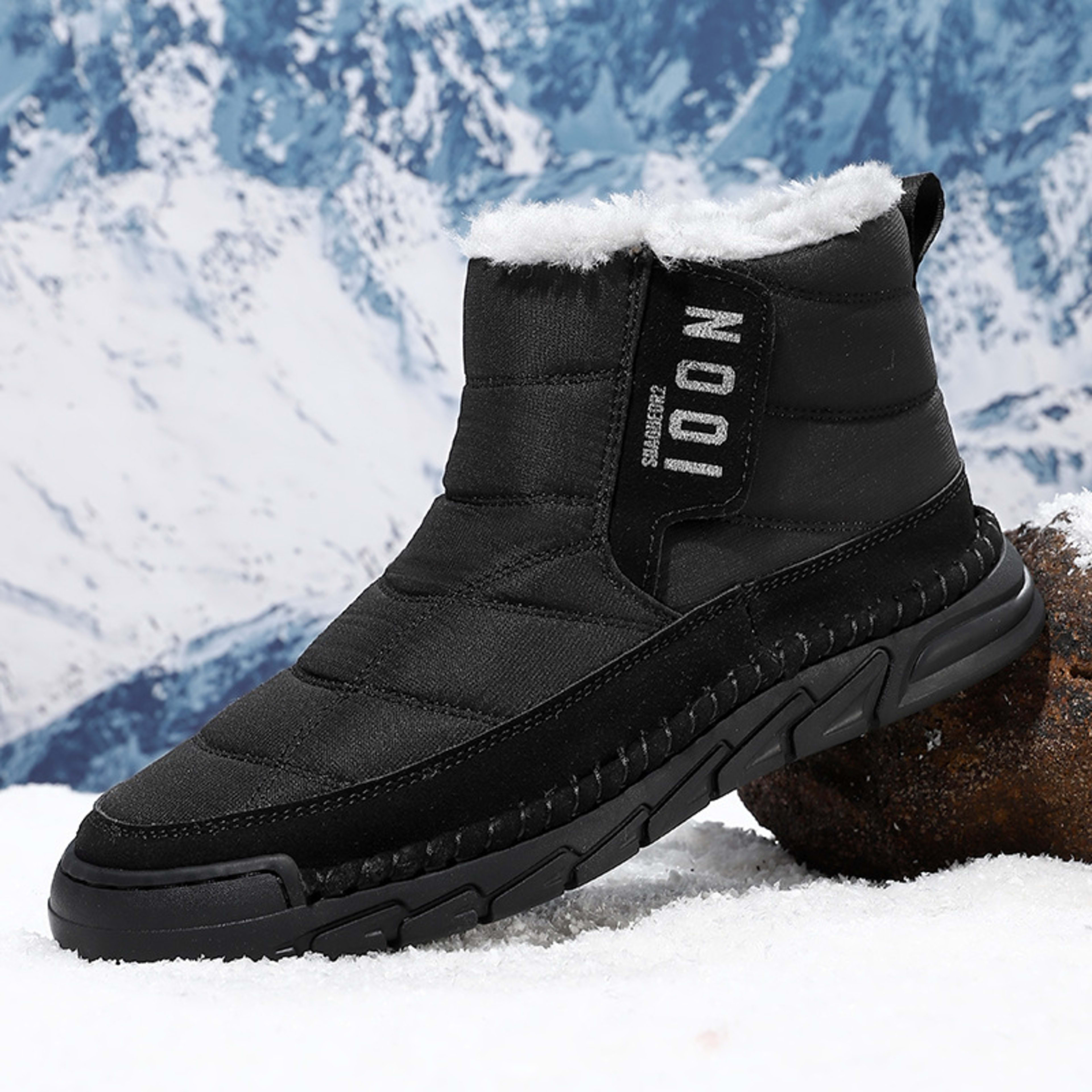 Plus-size Mens Winter Snow Waterproof Non-slip Cotton Boots With A Warm 3