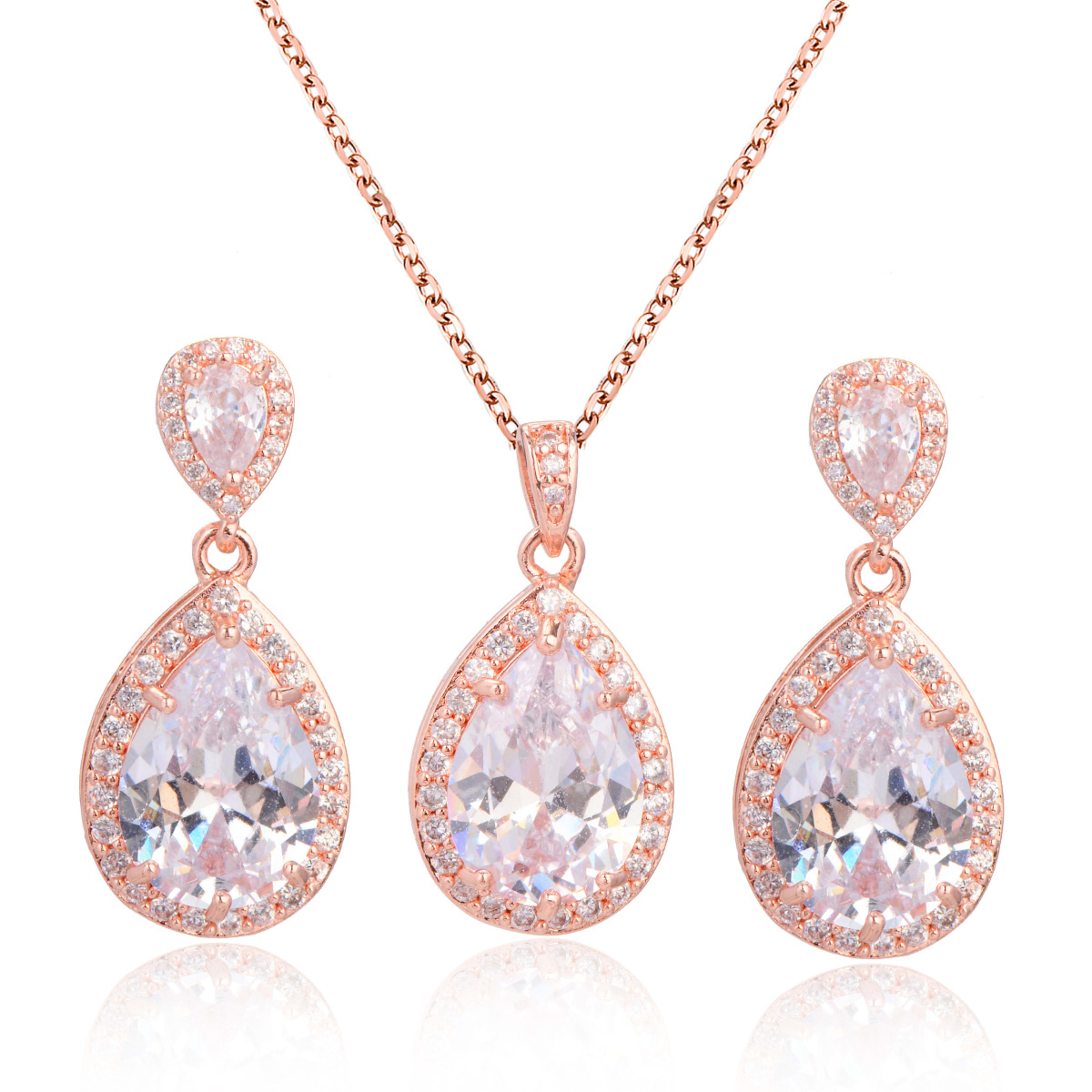 Bright Big Zircon Water Drops Necklace Eardrops Suit Bride Wedding Jewelry Simple Graceful 26