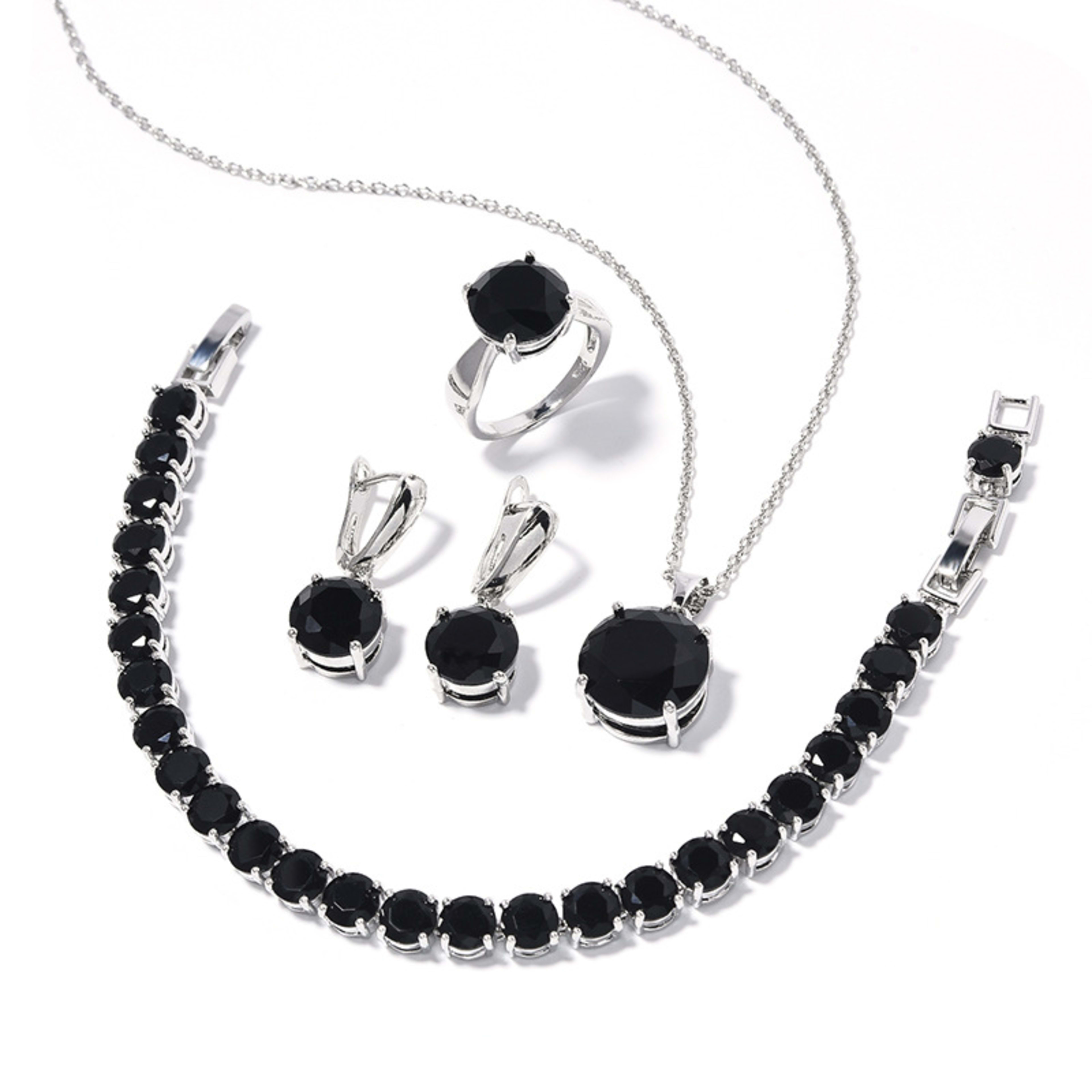 Geometric Round Earrings Ring Bracelet Necklace Ornament Suit 11