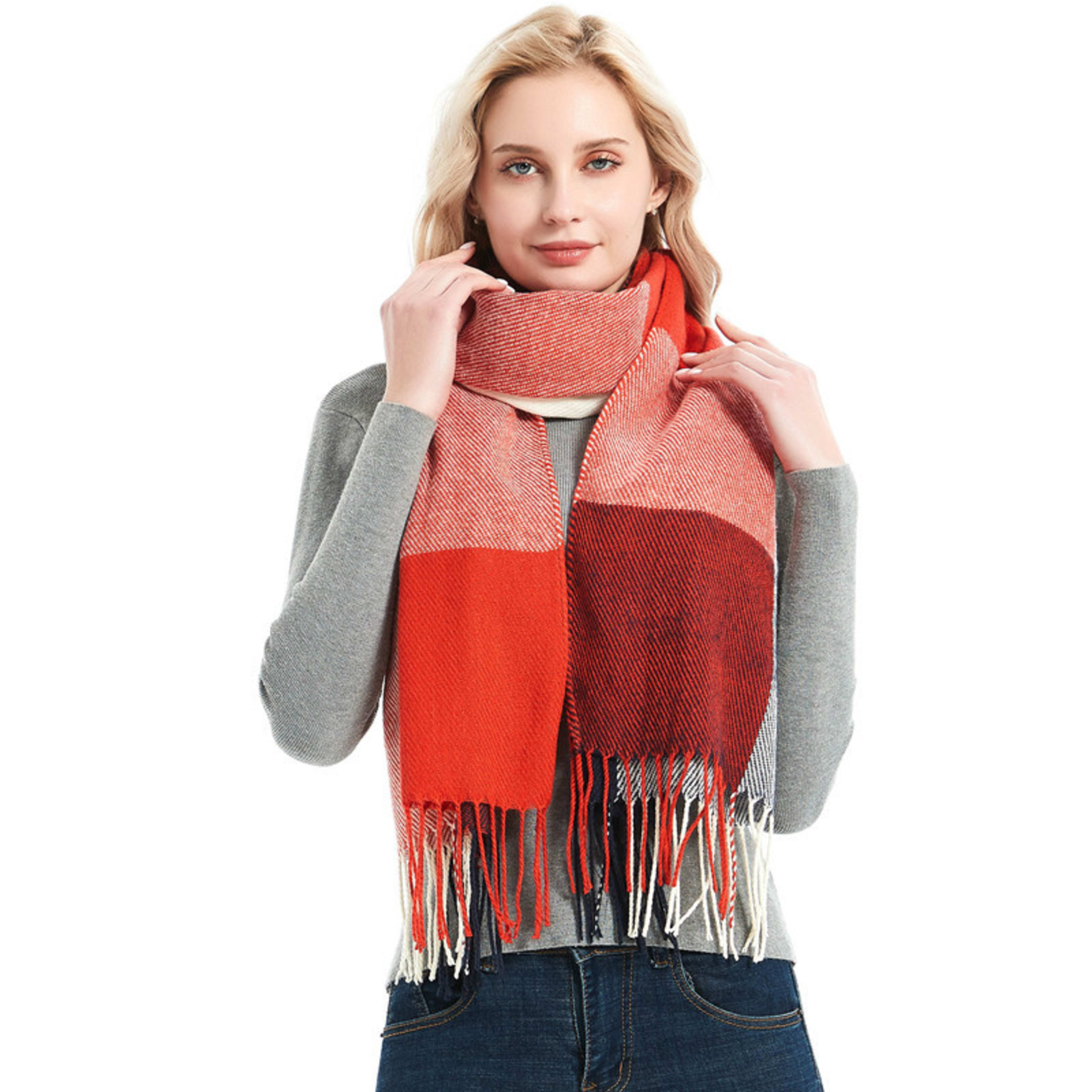 British-style Mens And Womens Couple Tassel Scarf With Large Plaid Pattern 12