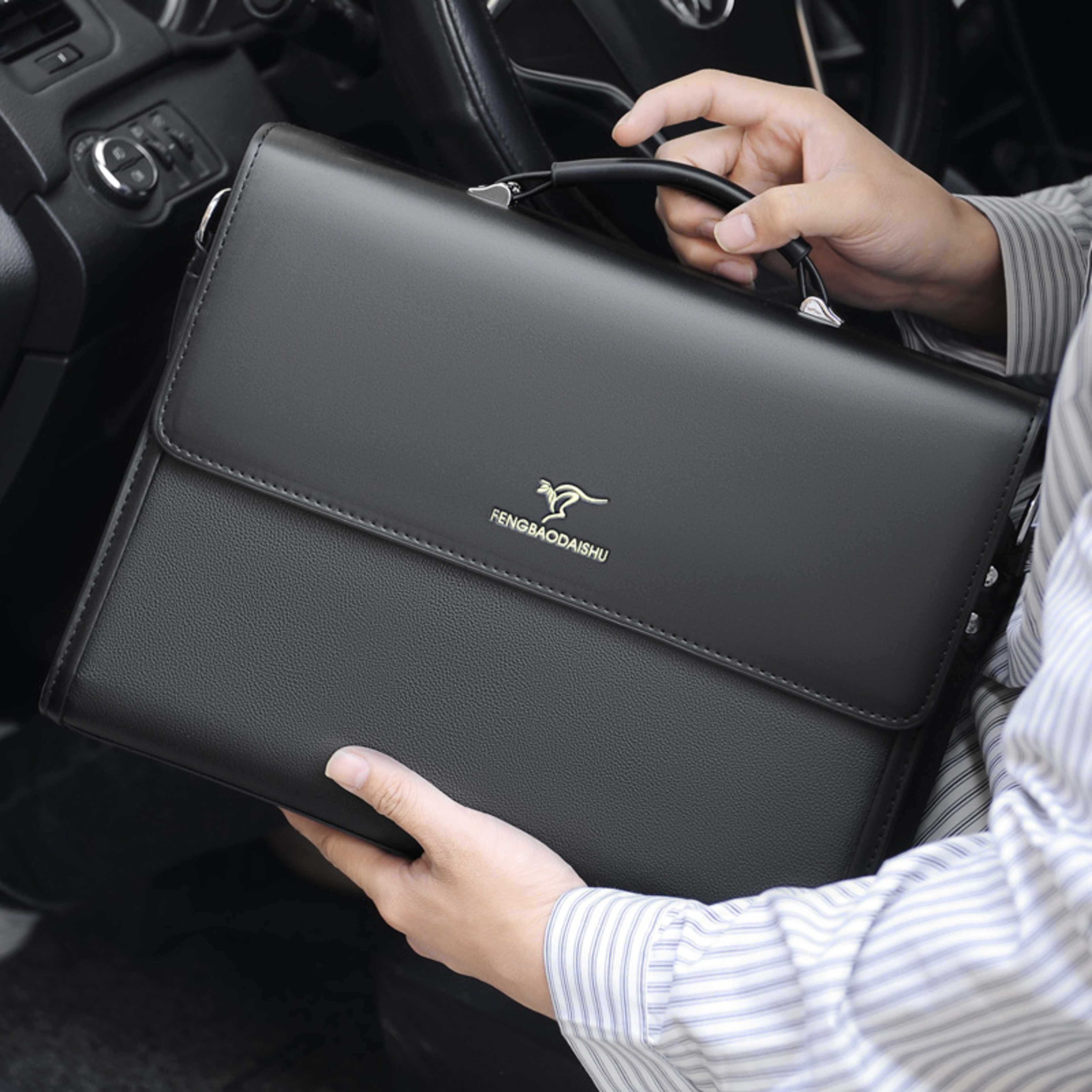 Men's Horizontal Leather Portable Briefcase 5