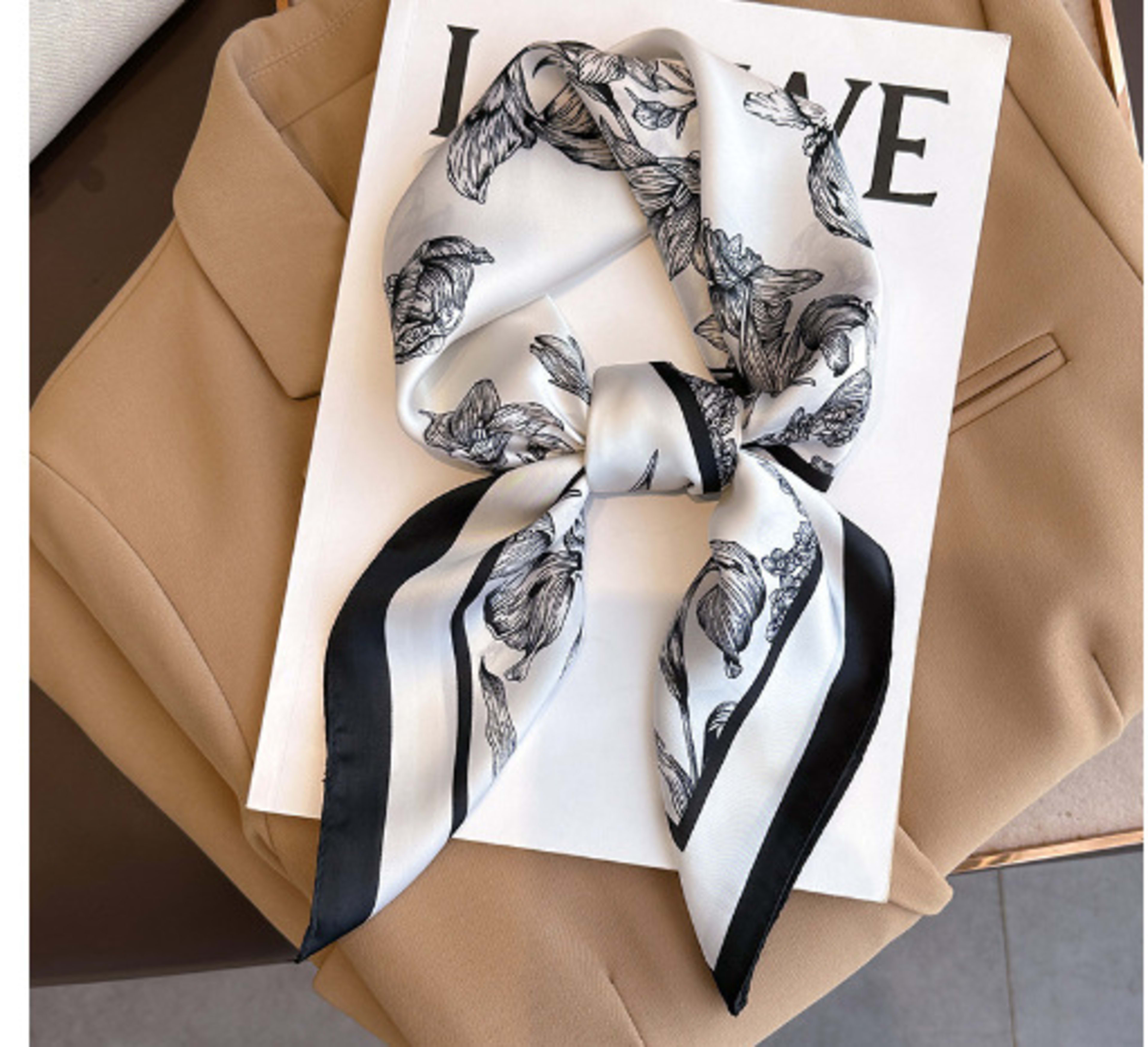 Small Scarf Vintage Printed Silk Scarf For Women 82