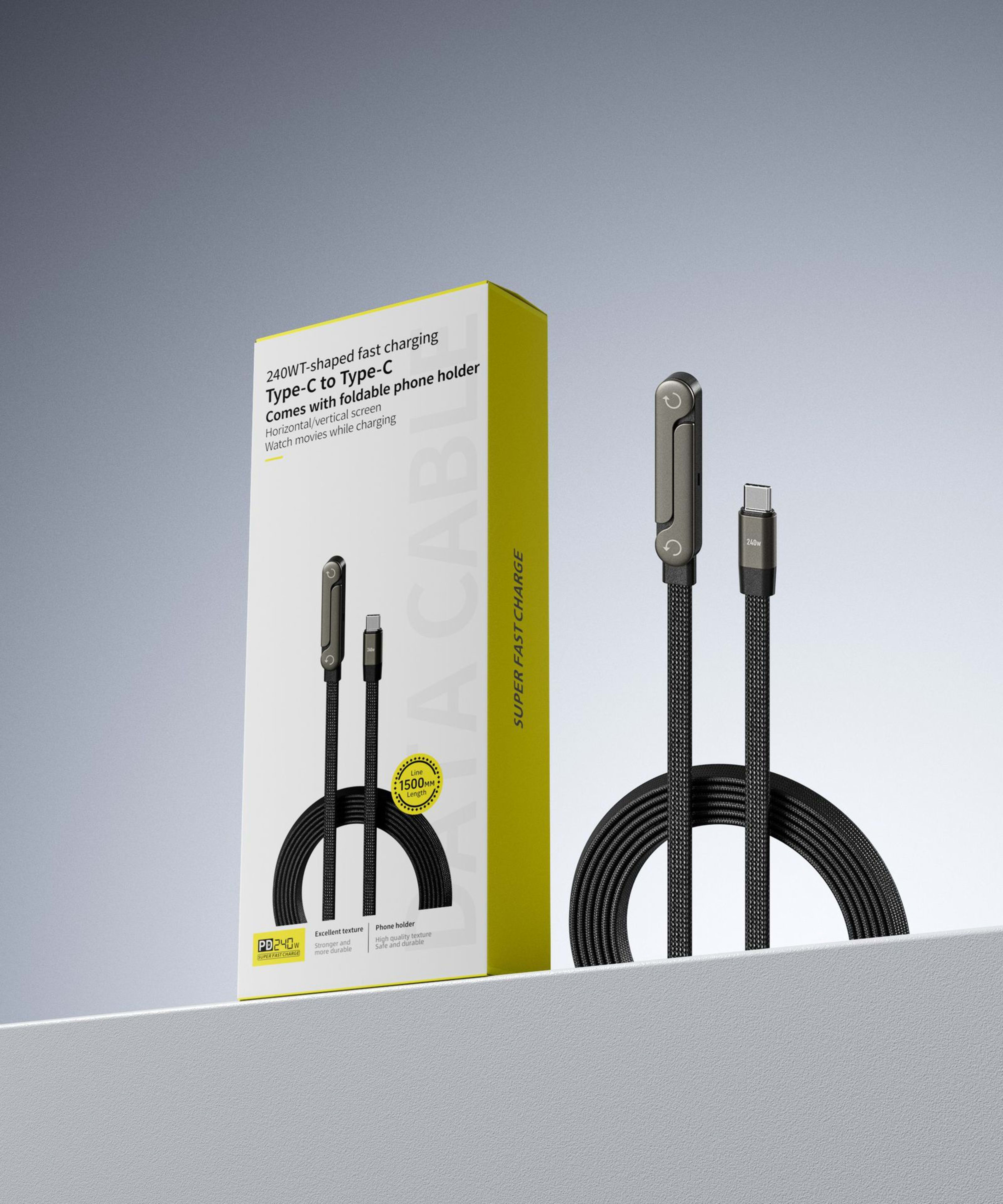 Fast Charging Foldable Bracket Data Cable 2-in-1 Data Wire Foldable Phone Tablet Stand Type-C To Type-C USB-A To Type-C 15