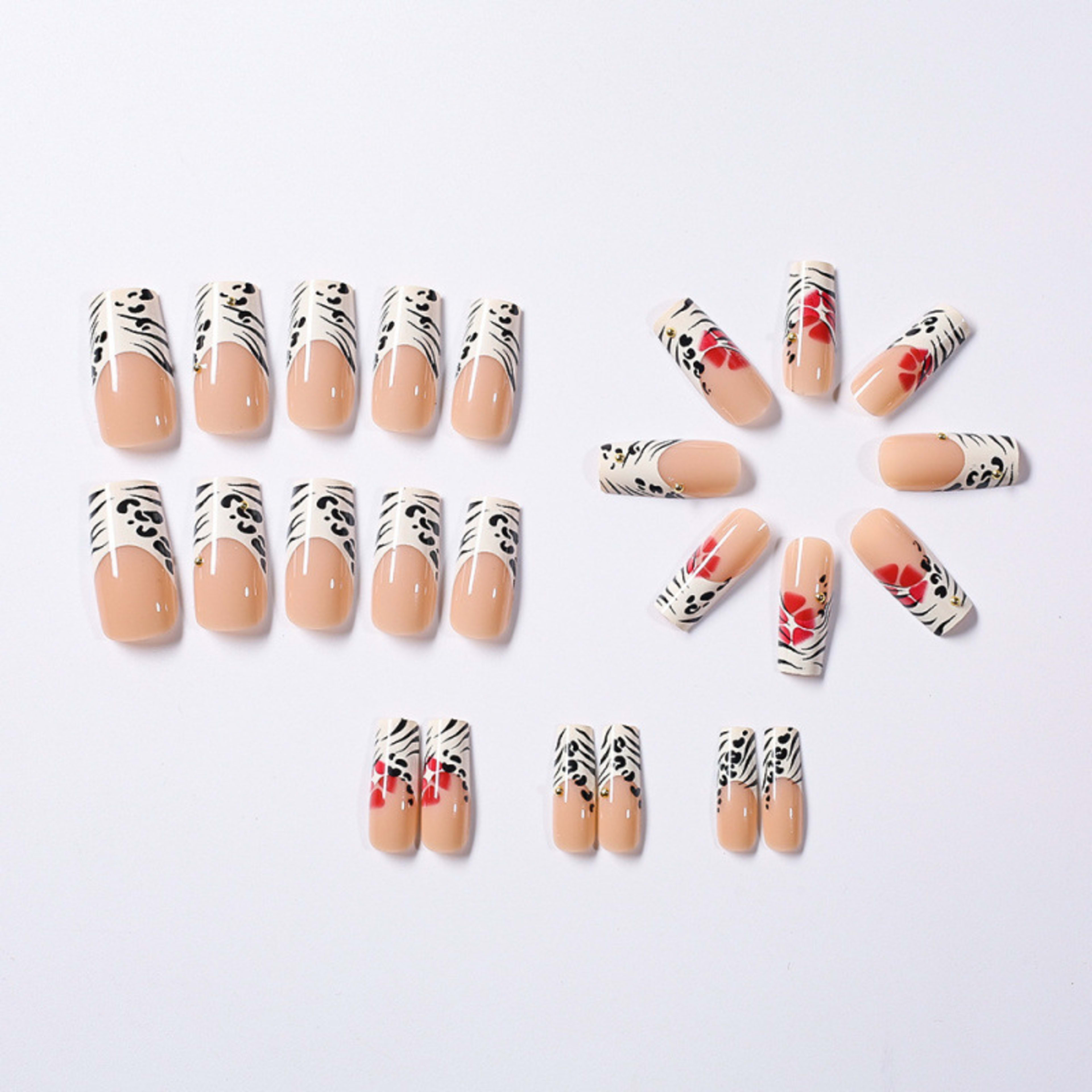 24 Pieces Steel Ball Flower Leopard Print Medium Water Pipe Nail Tip 1