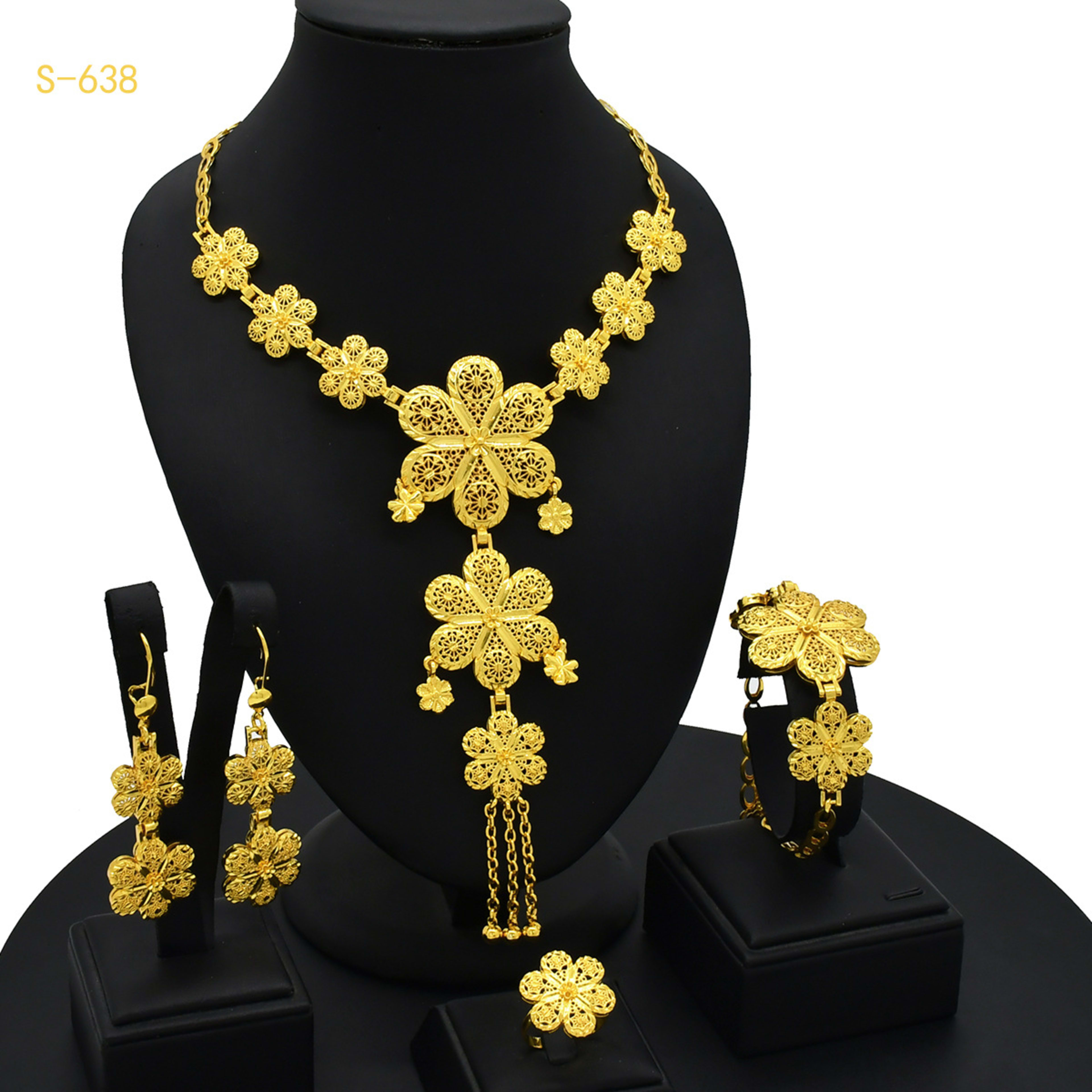 24K Gold Plated Arabic Women's Bridal Jewelry Suit 6