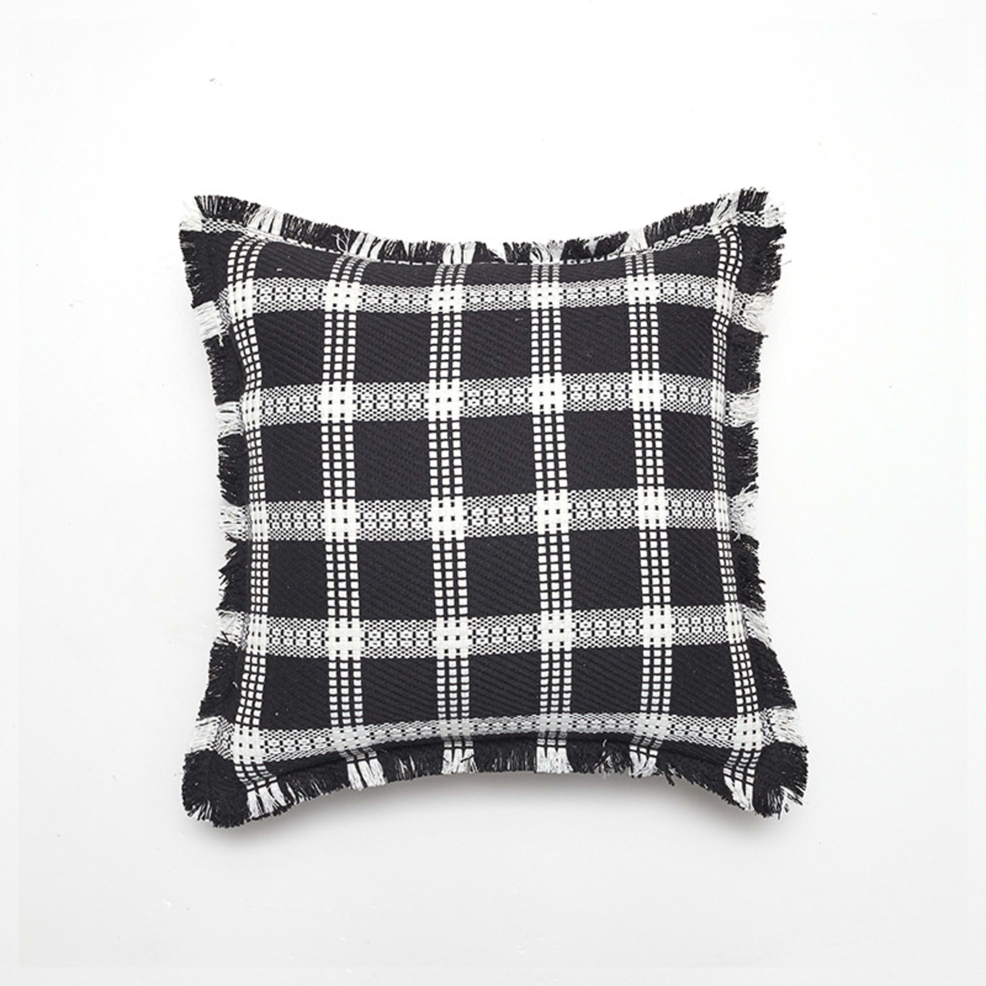 New Chanel-style Polyester-cotton Plaid Throw Pillow Cover With Tassel Trim 7