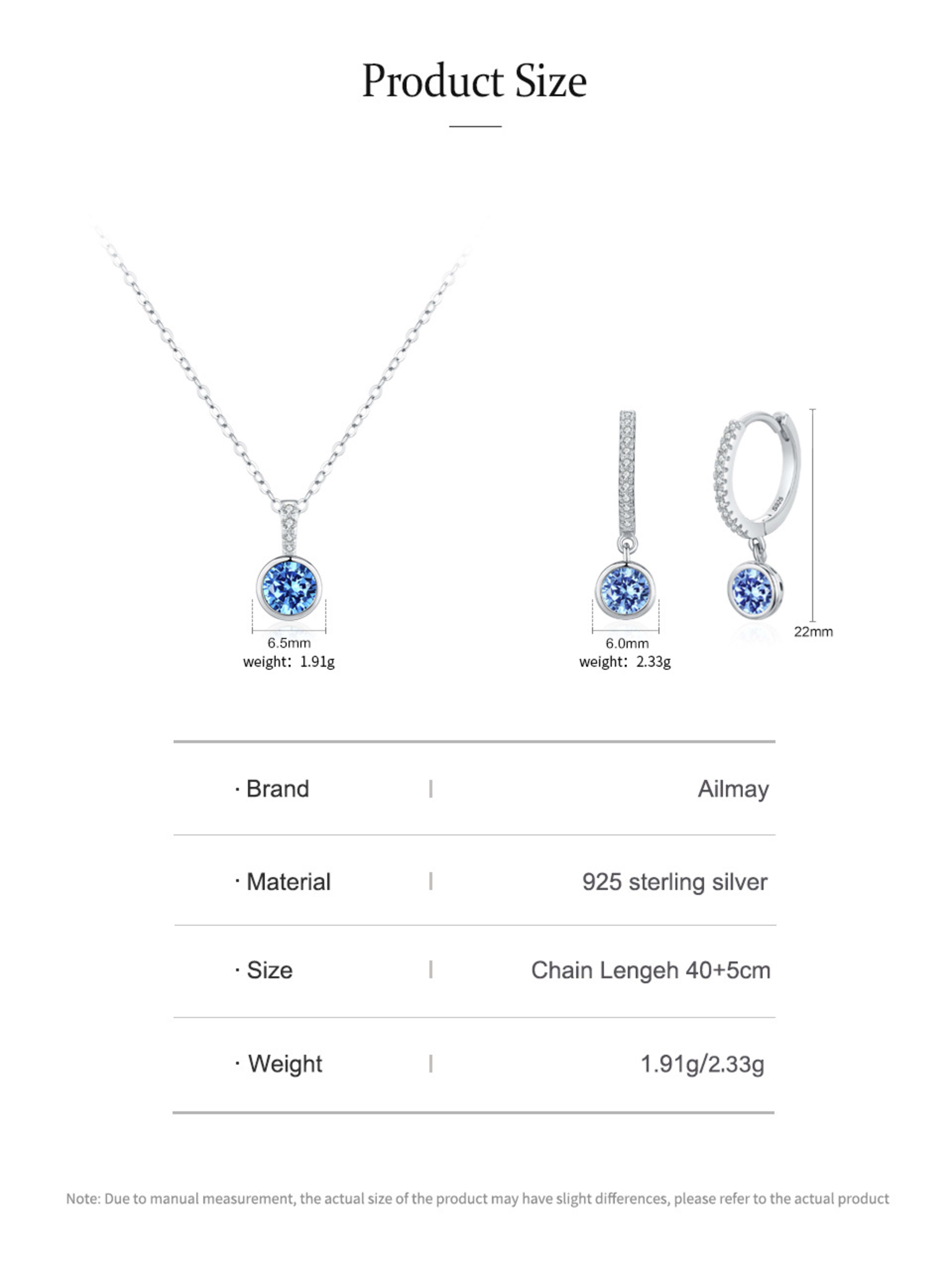 Women's Light Luxury Sea Blue Artificial Diamond Earrings Necklace 4