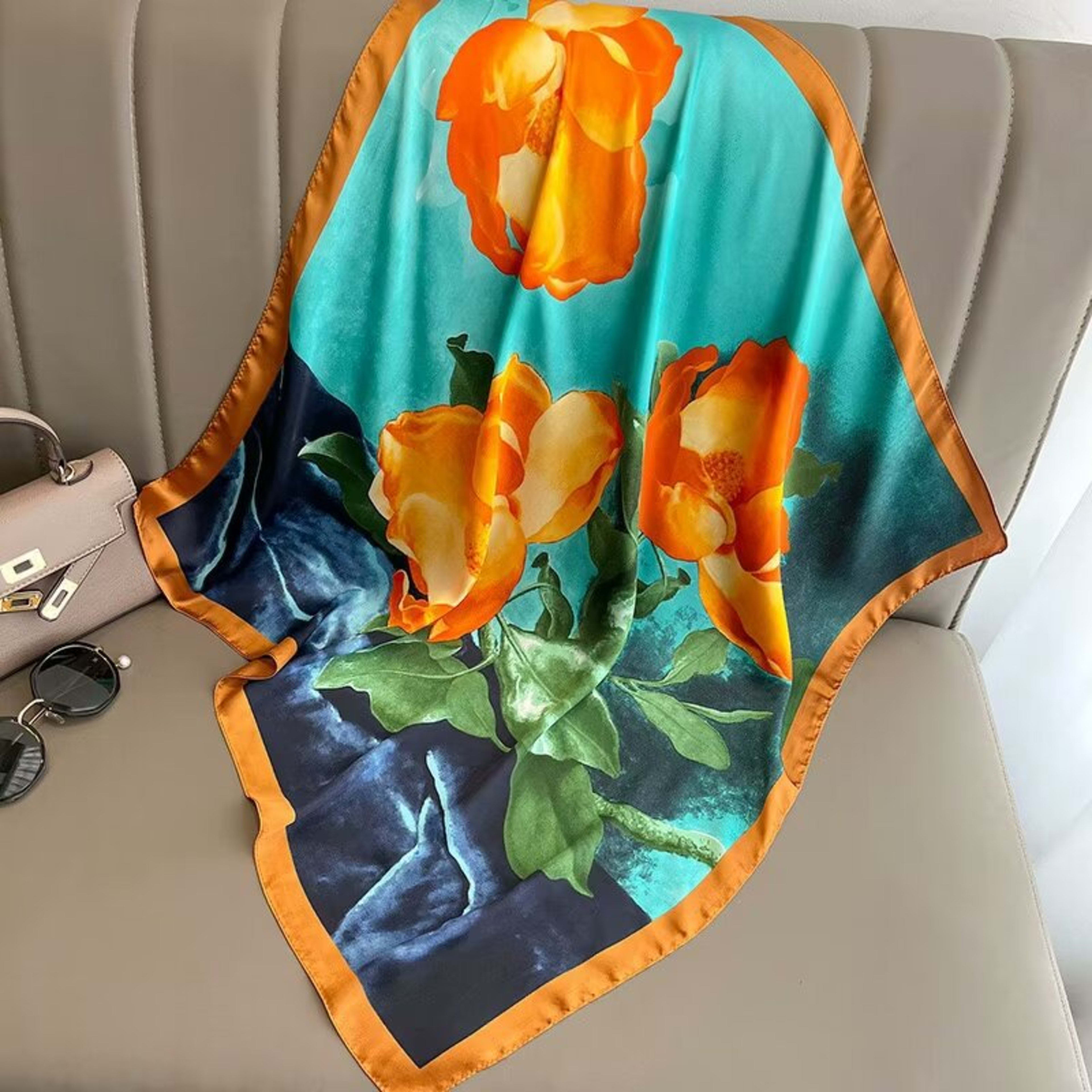 Small Scarf Vintage Printed Silk Scarf For Women 17