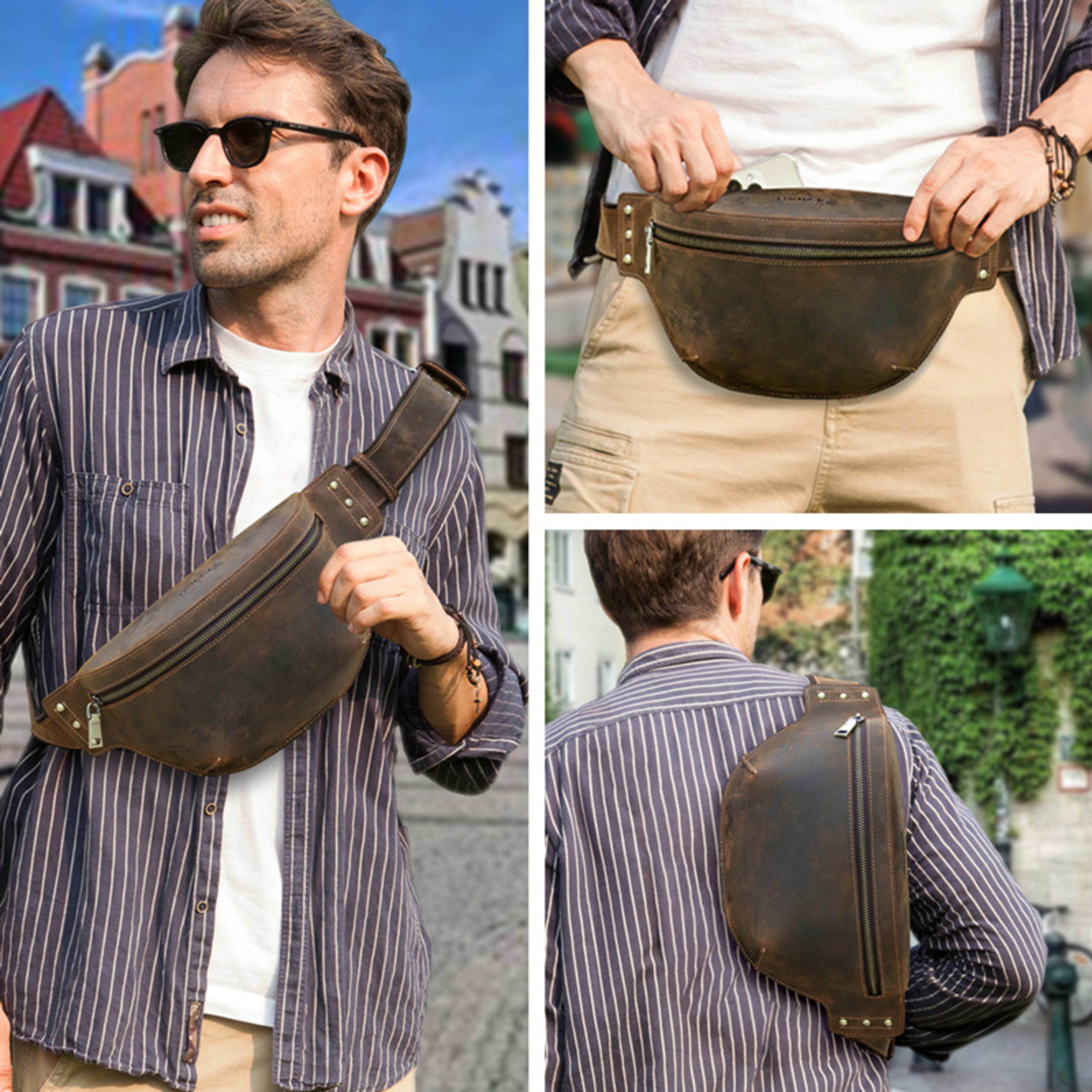 Retro Horsehide Waist Bag For Men 2