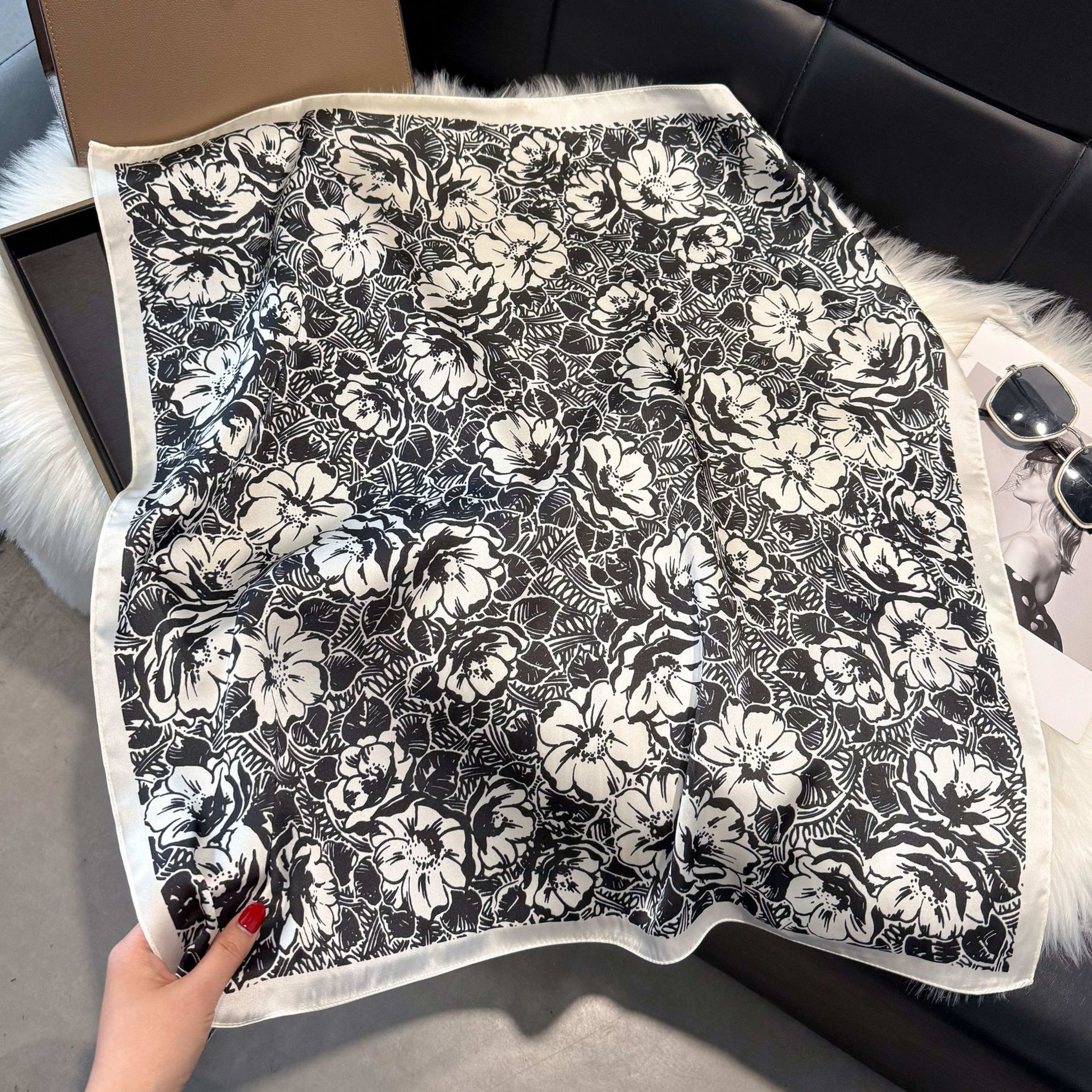 European And American-style ScarfSquare Kerchief Imitation Silk Vintage Cashew Pattern 13