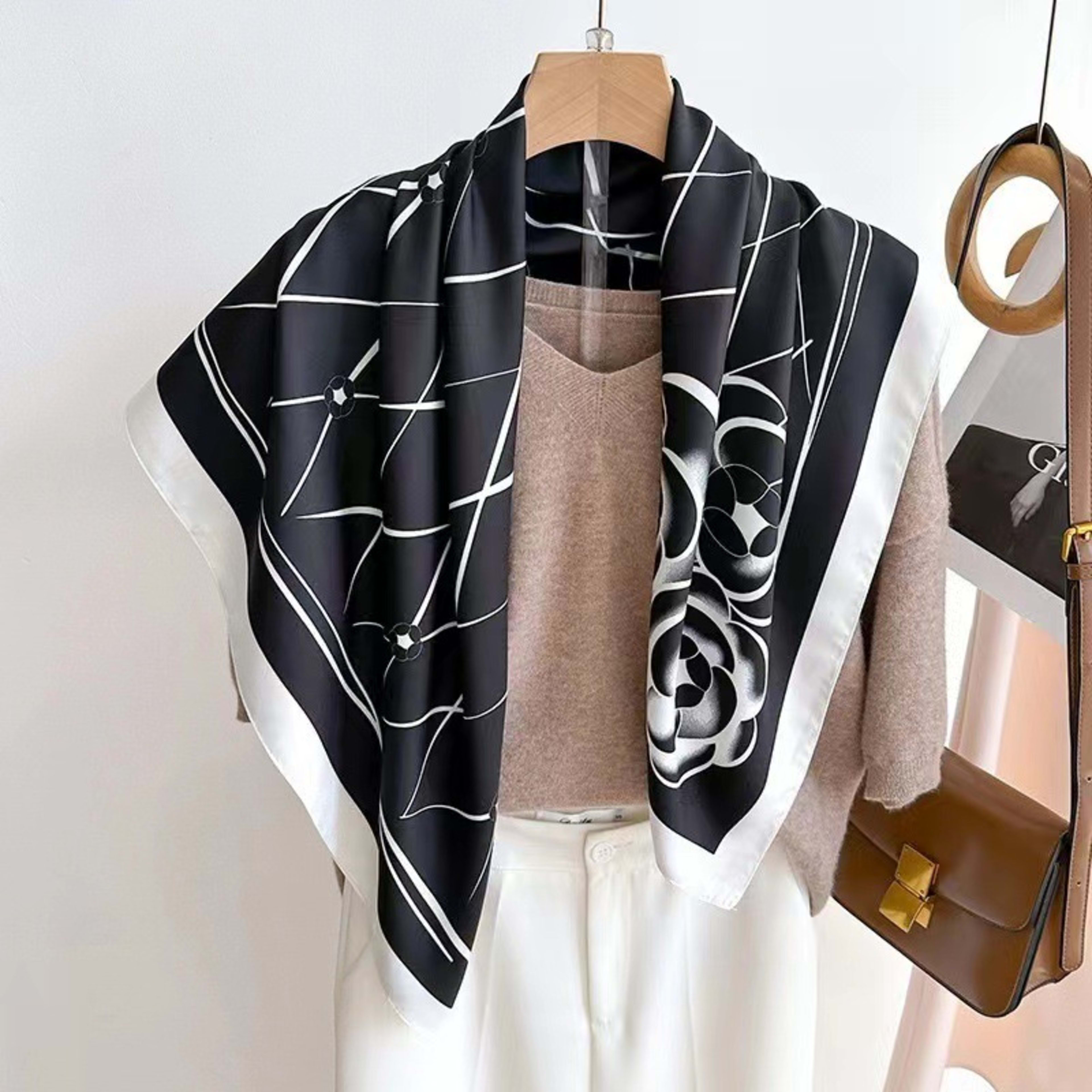 Small Scarf Vintage Printed Silk Scarf For Women 90