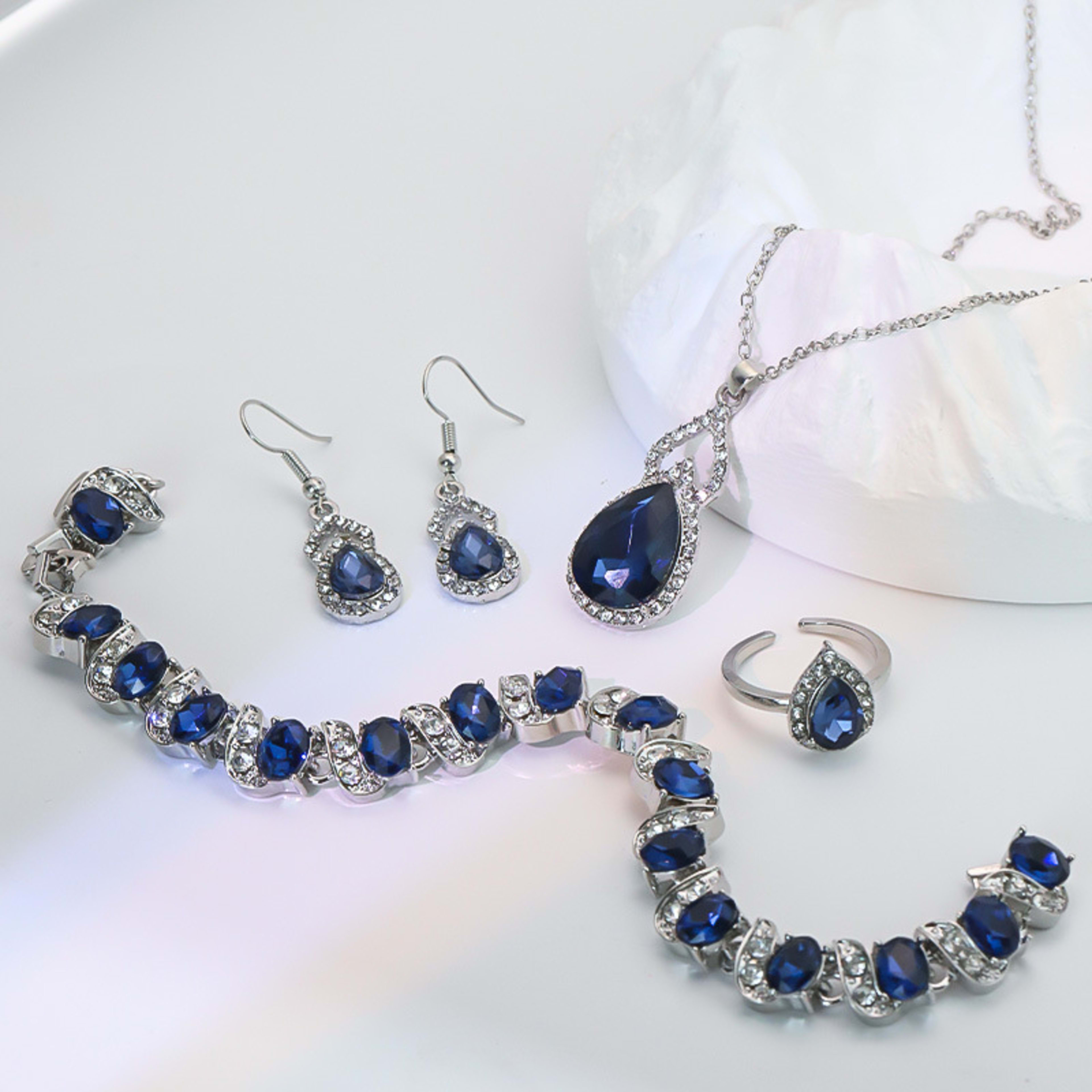 Light Luxury Zircon Necklace Earrings Open Ring Jewelry Suit 5