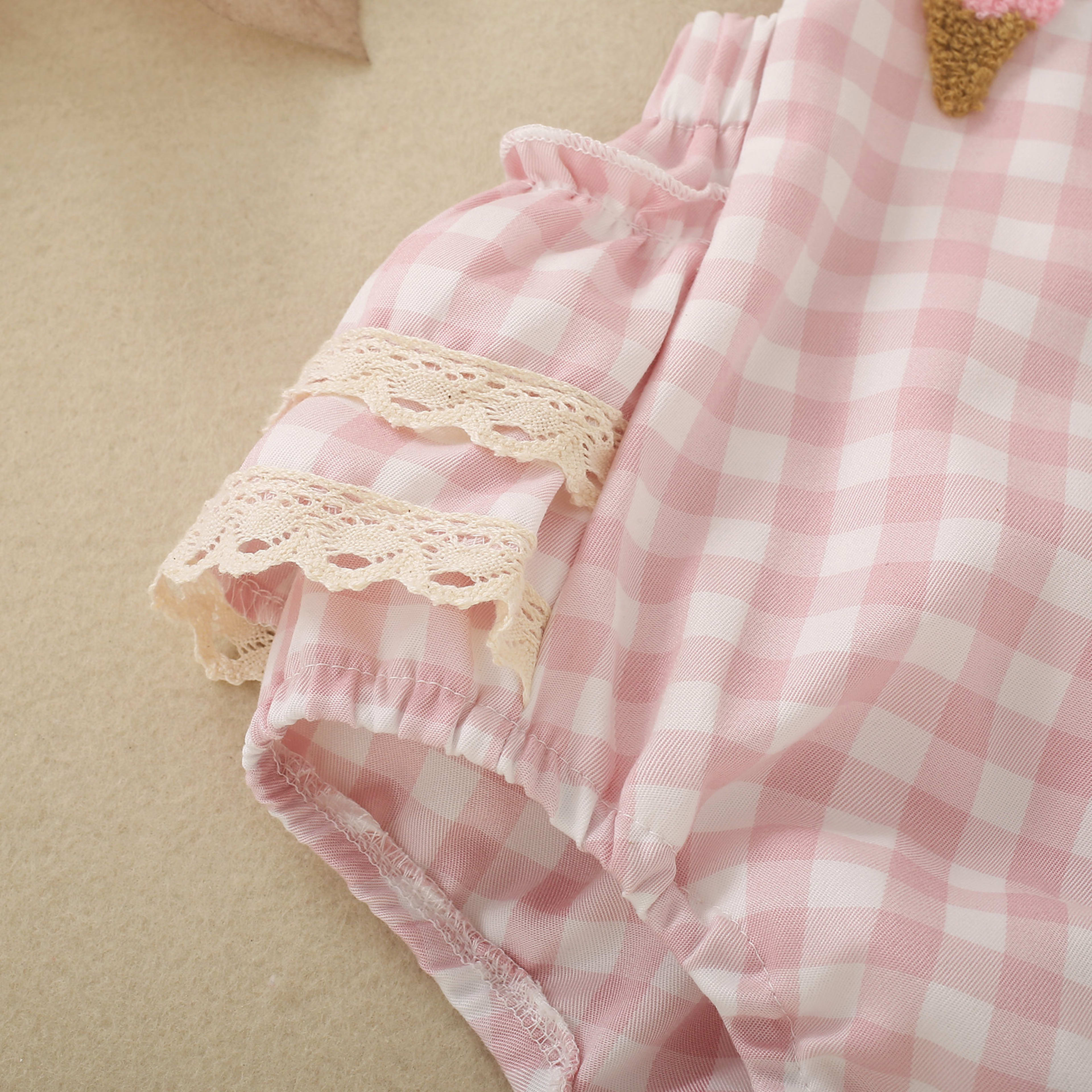 Summer Strap Jumpsuit Plaid Girls Romper 4