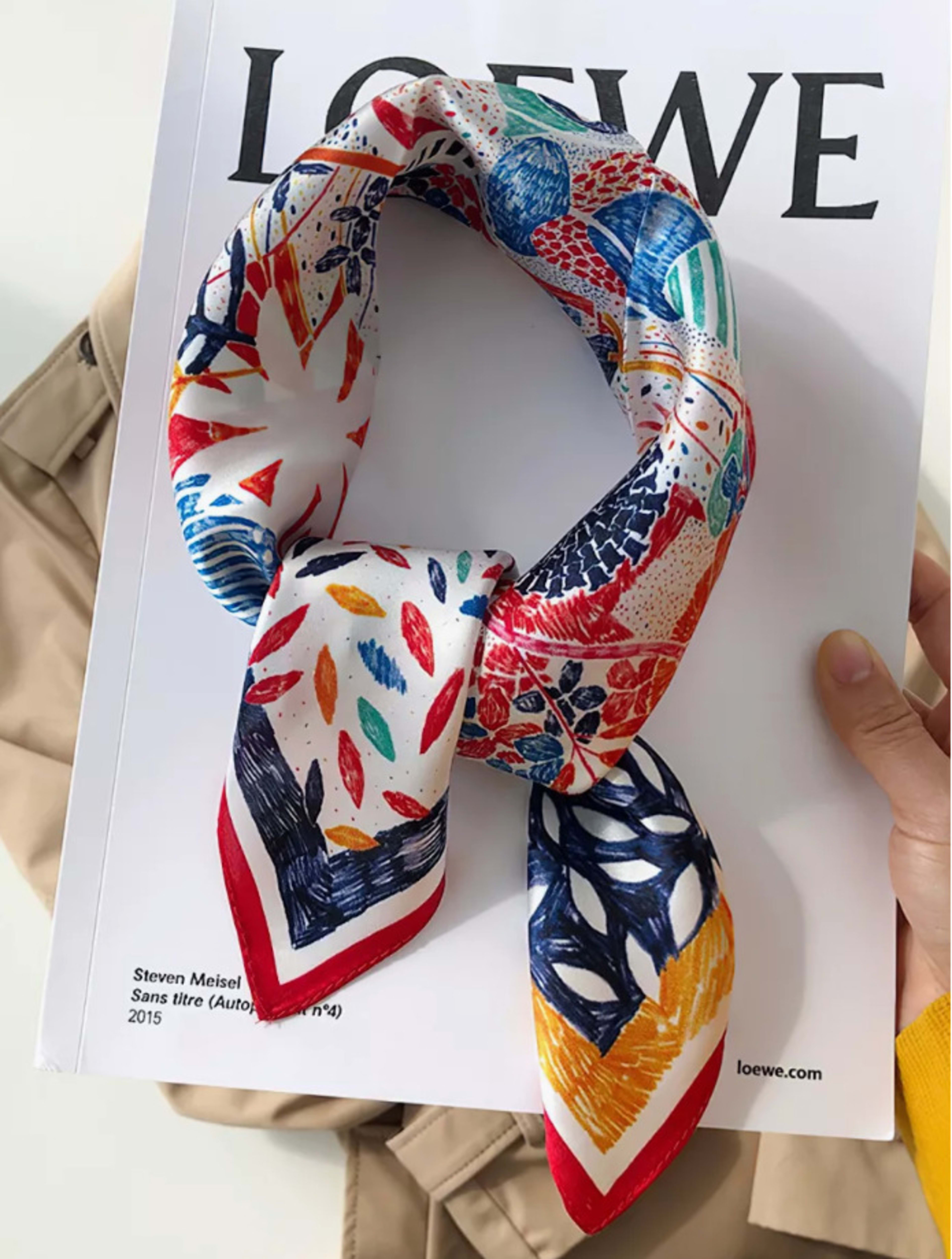 Small Scarf Vintage Printed Silk Scarf For Women 73