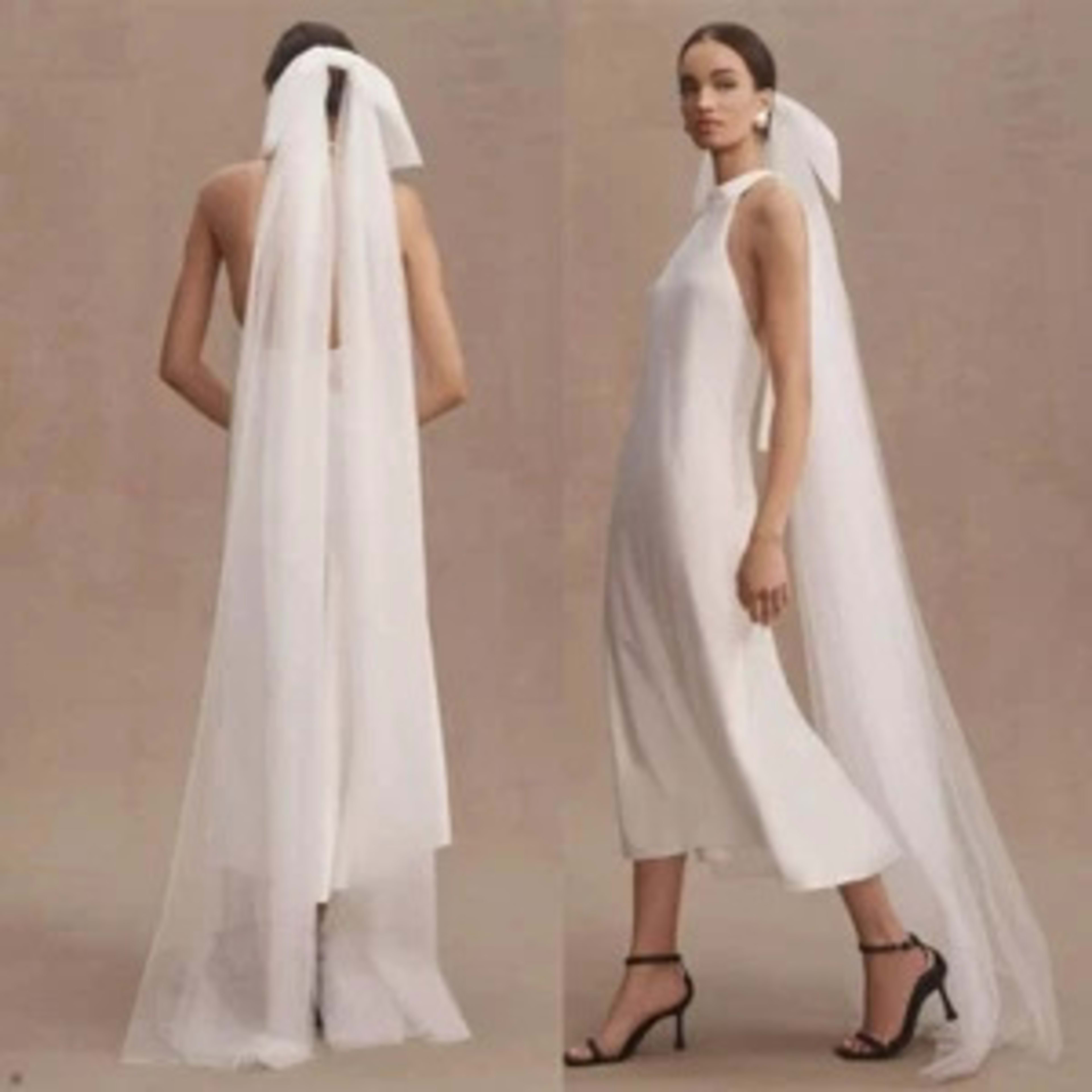 New Minimalist White Double-layer Tulle Bridal Veil With A Bow 2