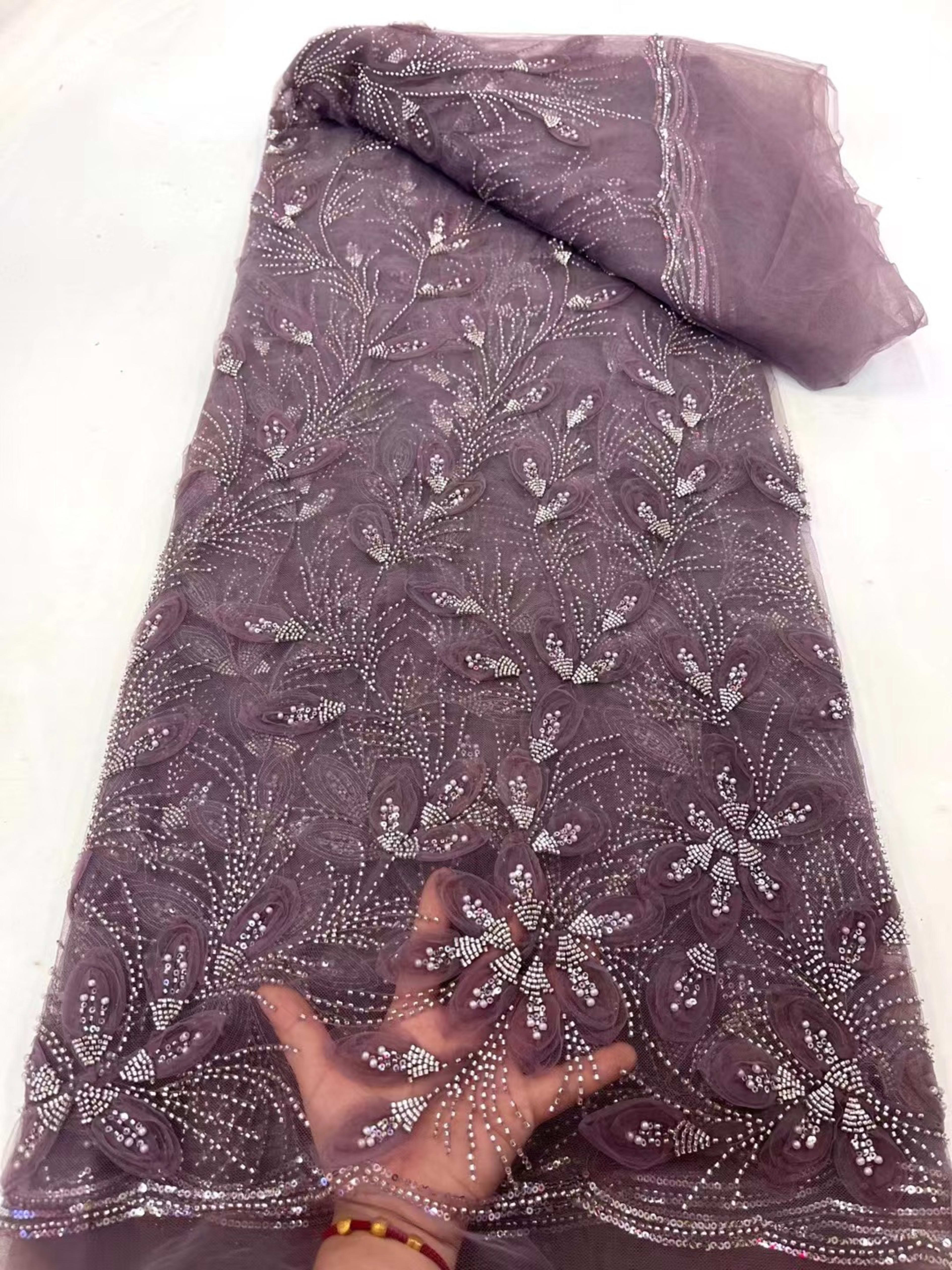 Ribbon Flower Beaded Tulle Lace Fabric Cocktail Party Occasion Evening Dress Embroidered Cloth Lace 16