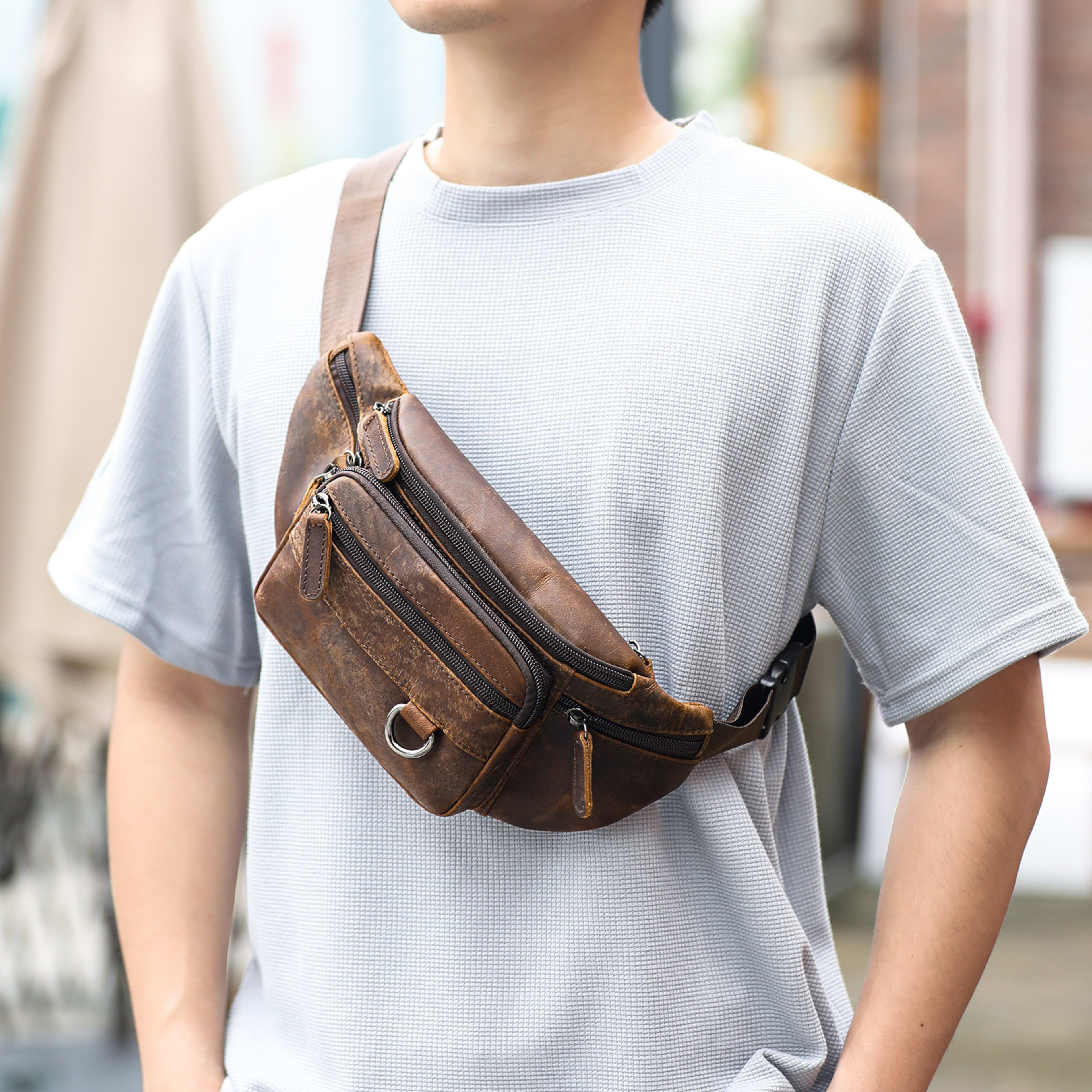 High-end Full-grain Leather Chest Bag 6