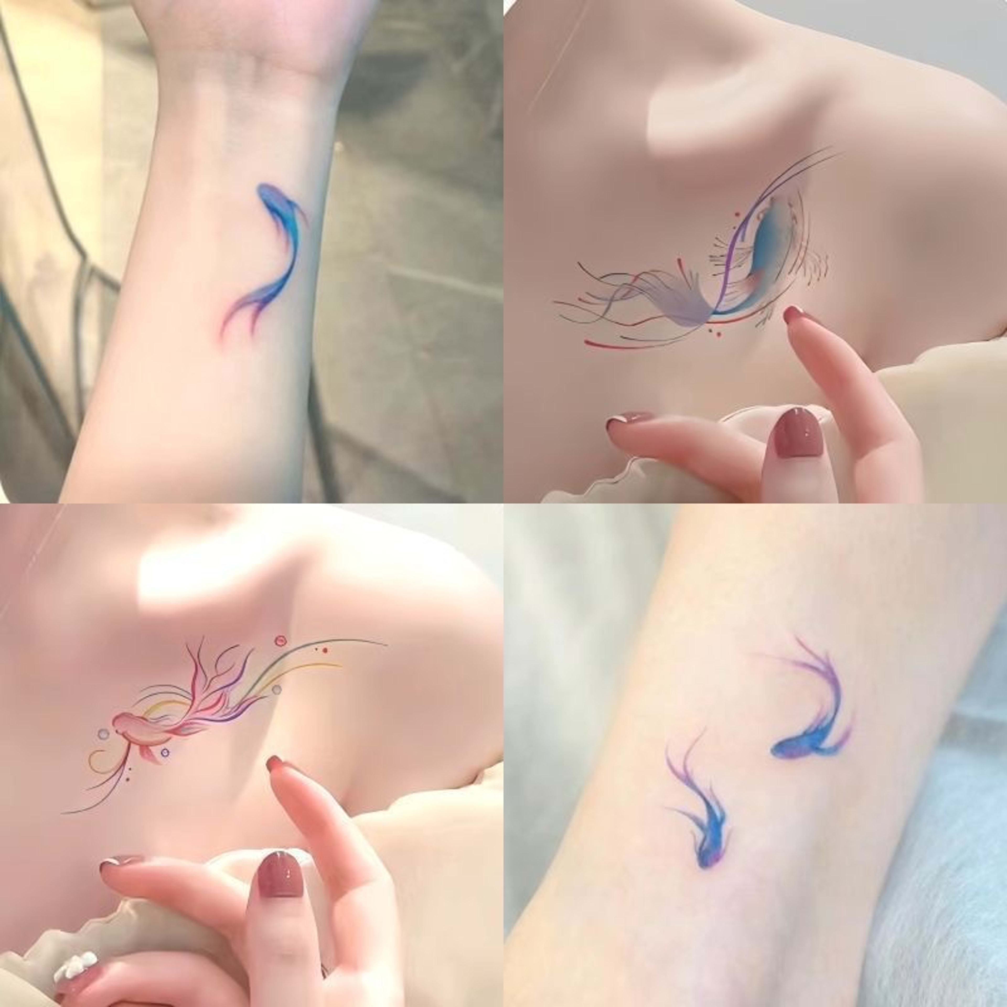 Pink Koi Tattoo Sticker Female High Sense Ins Waterproof And Durable 2