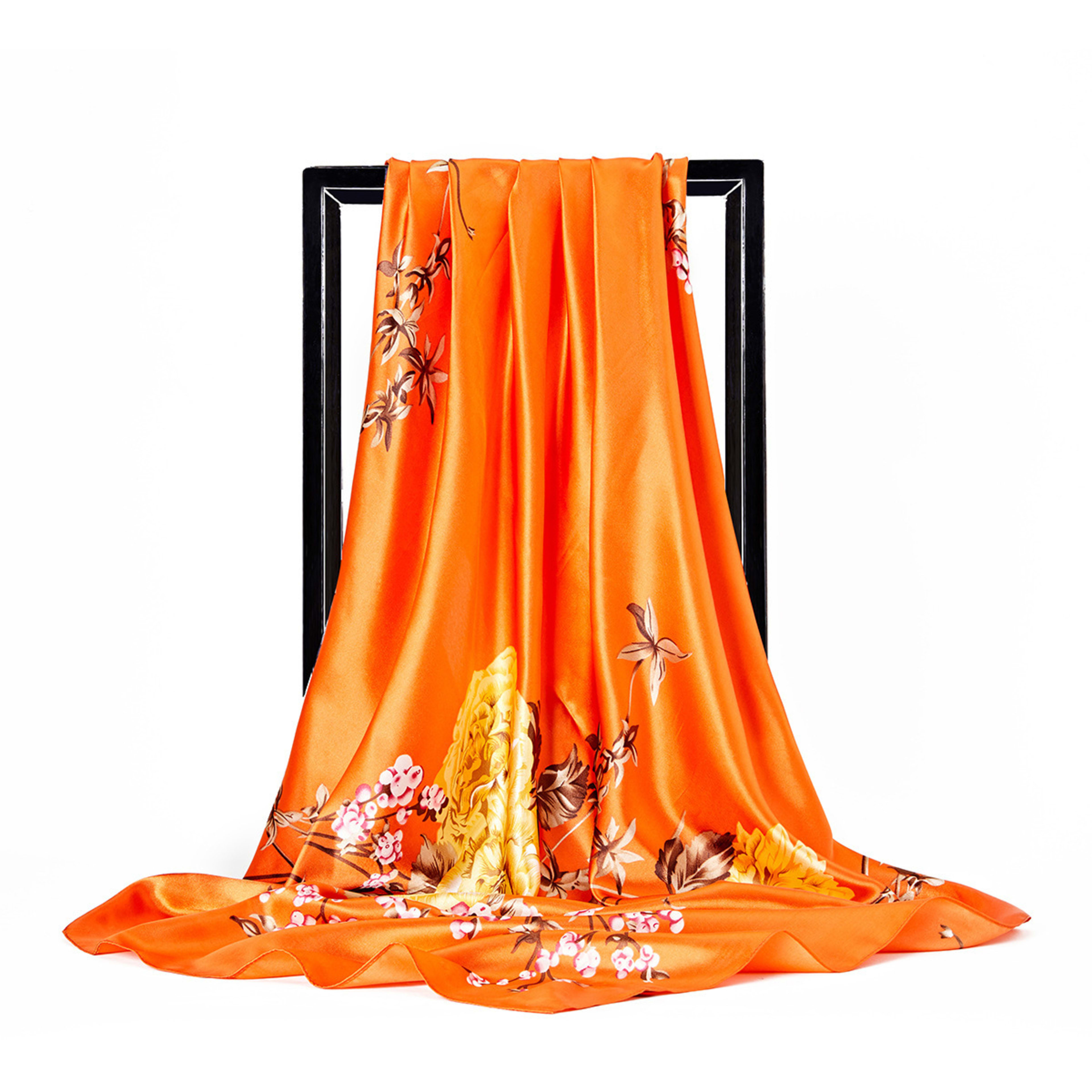 Retro Printed Silk Scarf Womens All-Match Shawl Headscarf 5