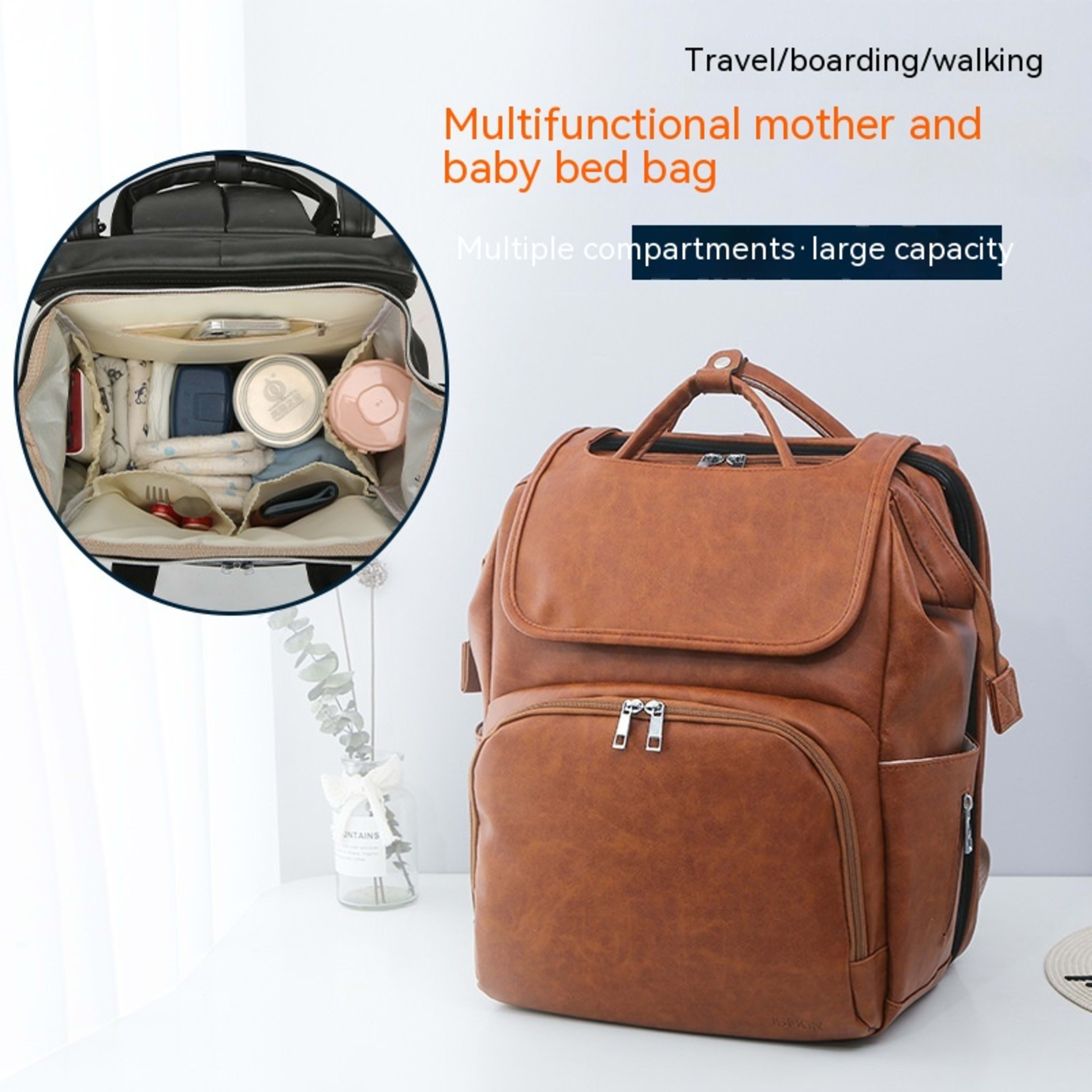 Leisure Crib Baby Diaper Bag Lightweight And Large Capacity Splash-proof Multi-purpose Shoulder Mummy Backpack 3
