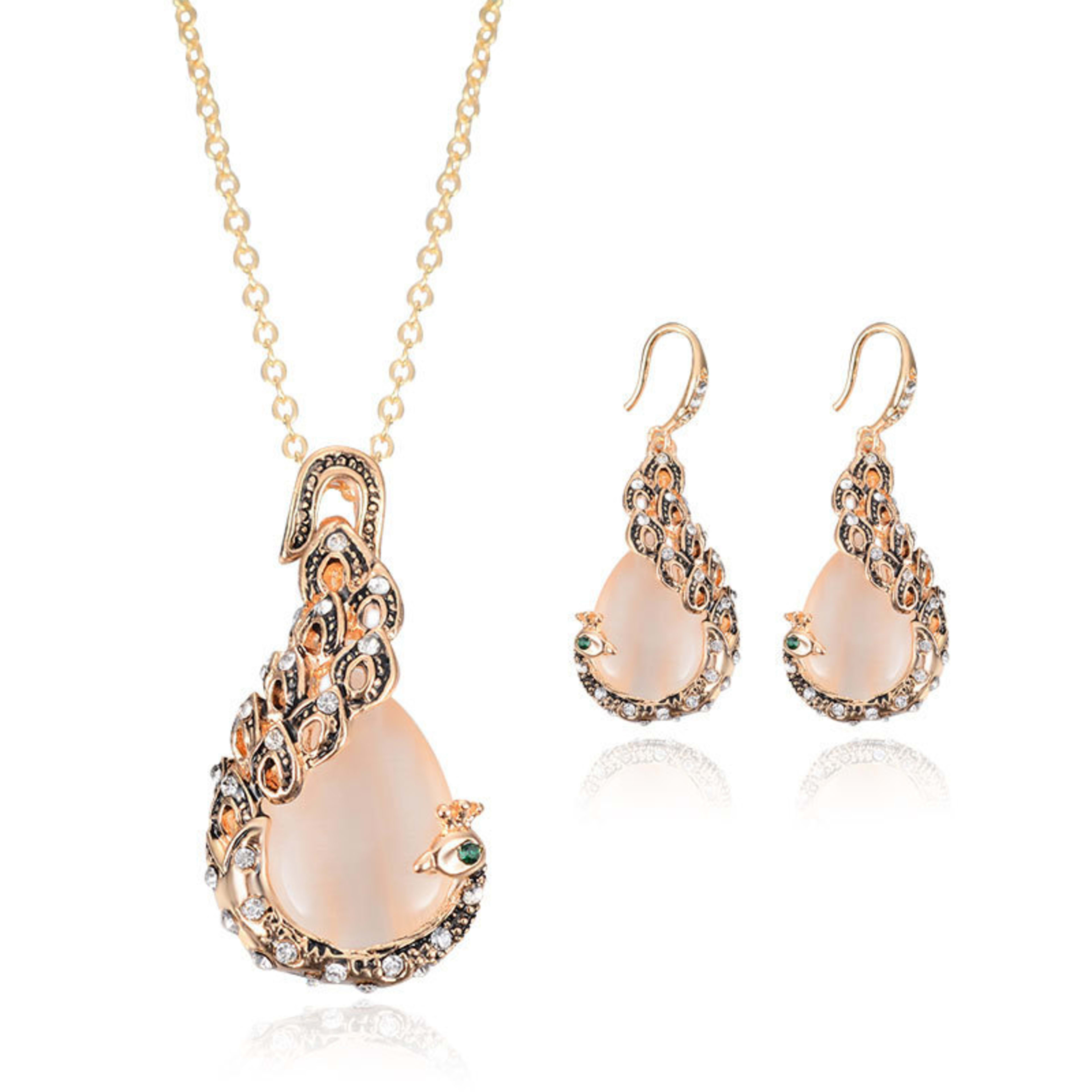 Bridal Jewelry Peacock Gem Necklace Earrings 4