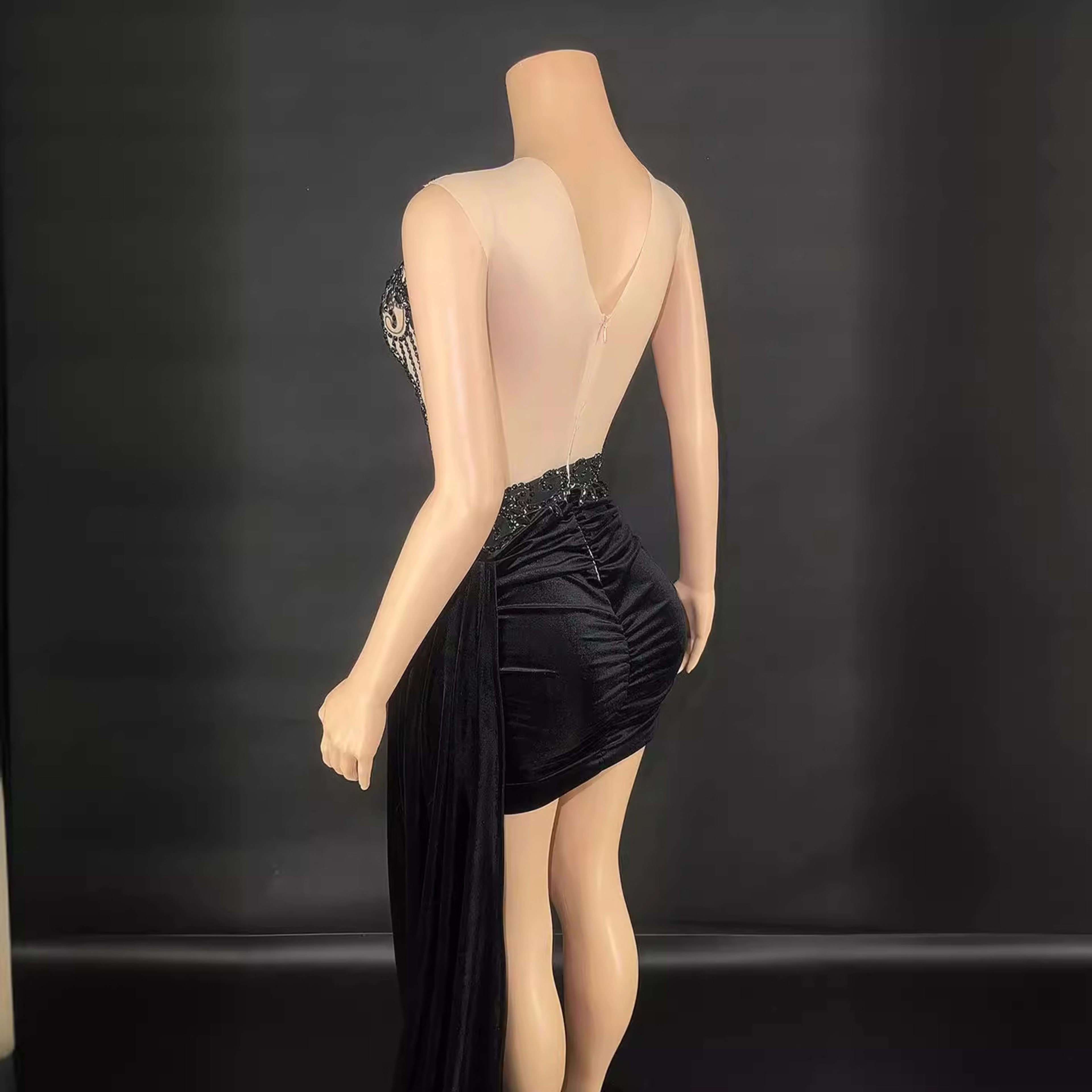 Summer Luxury Evening Dress Female Singer Stage Costume Senior Dress Side Trailing Skirt 4
