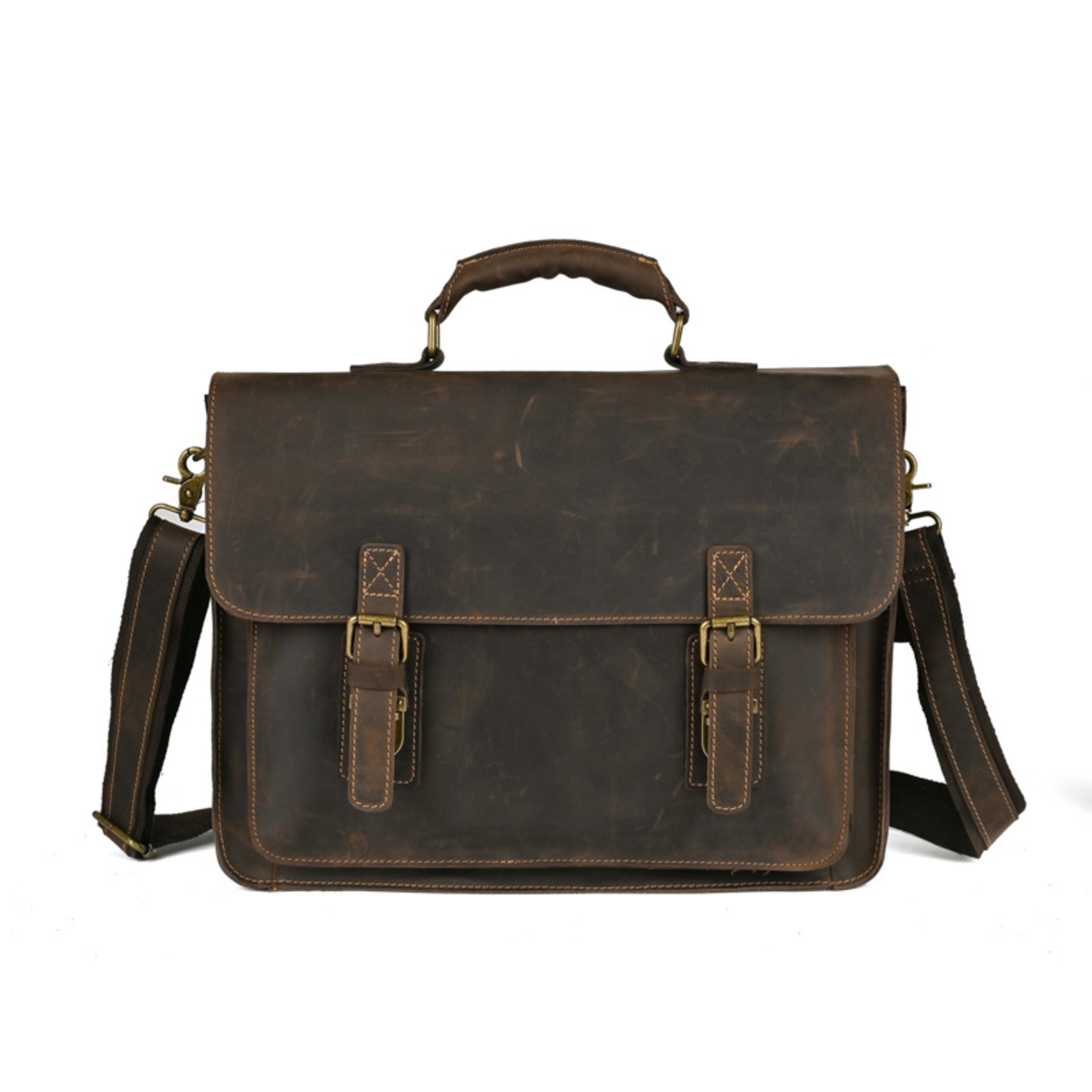 Top Layer Leather One-shoulder Crossbody Laptop Bag 4