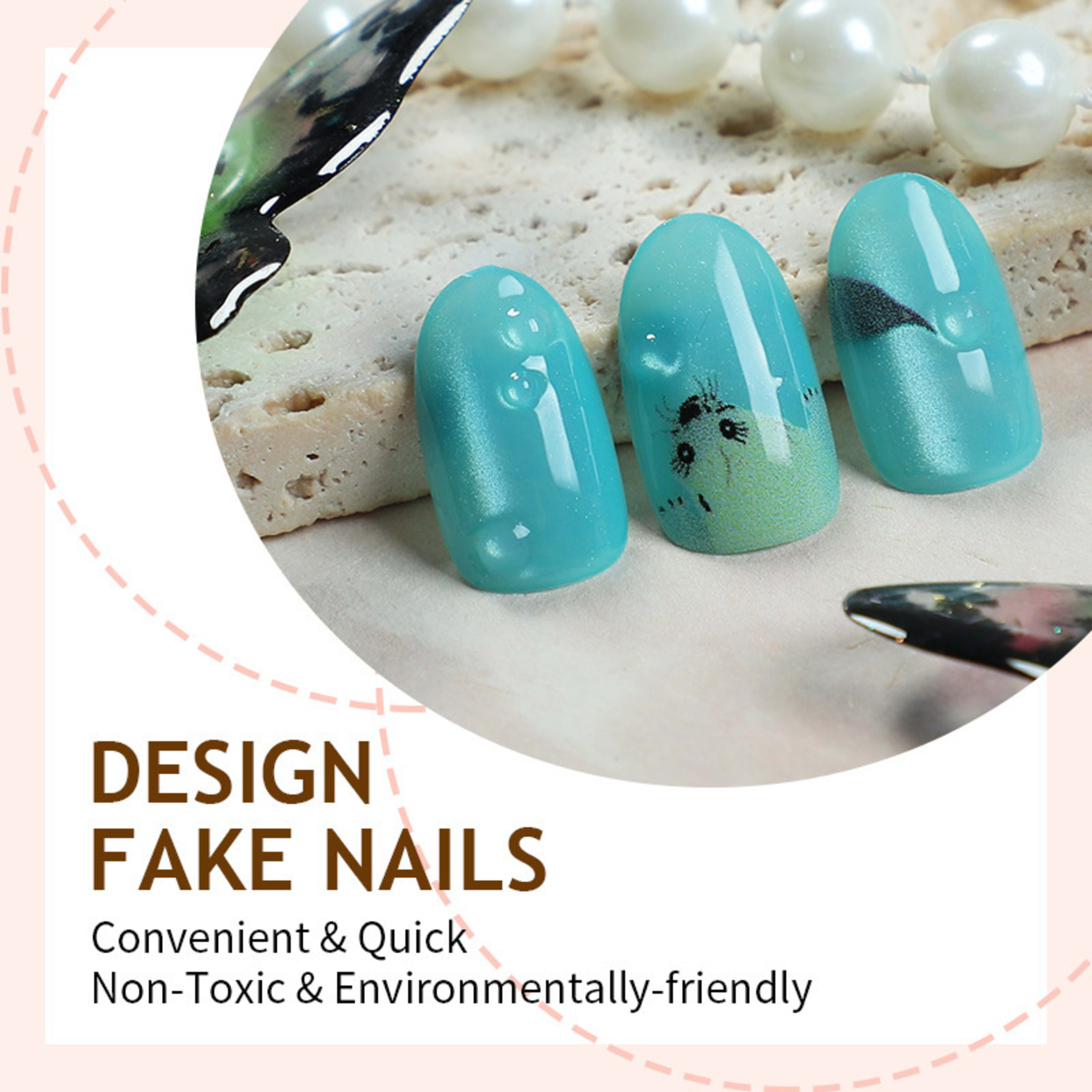 Oval Ocelot Cat-eye Ocean Blue Nail Tips For Wearable Nails 6