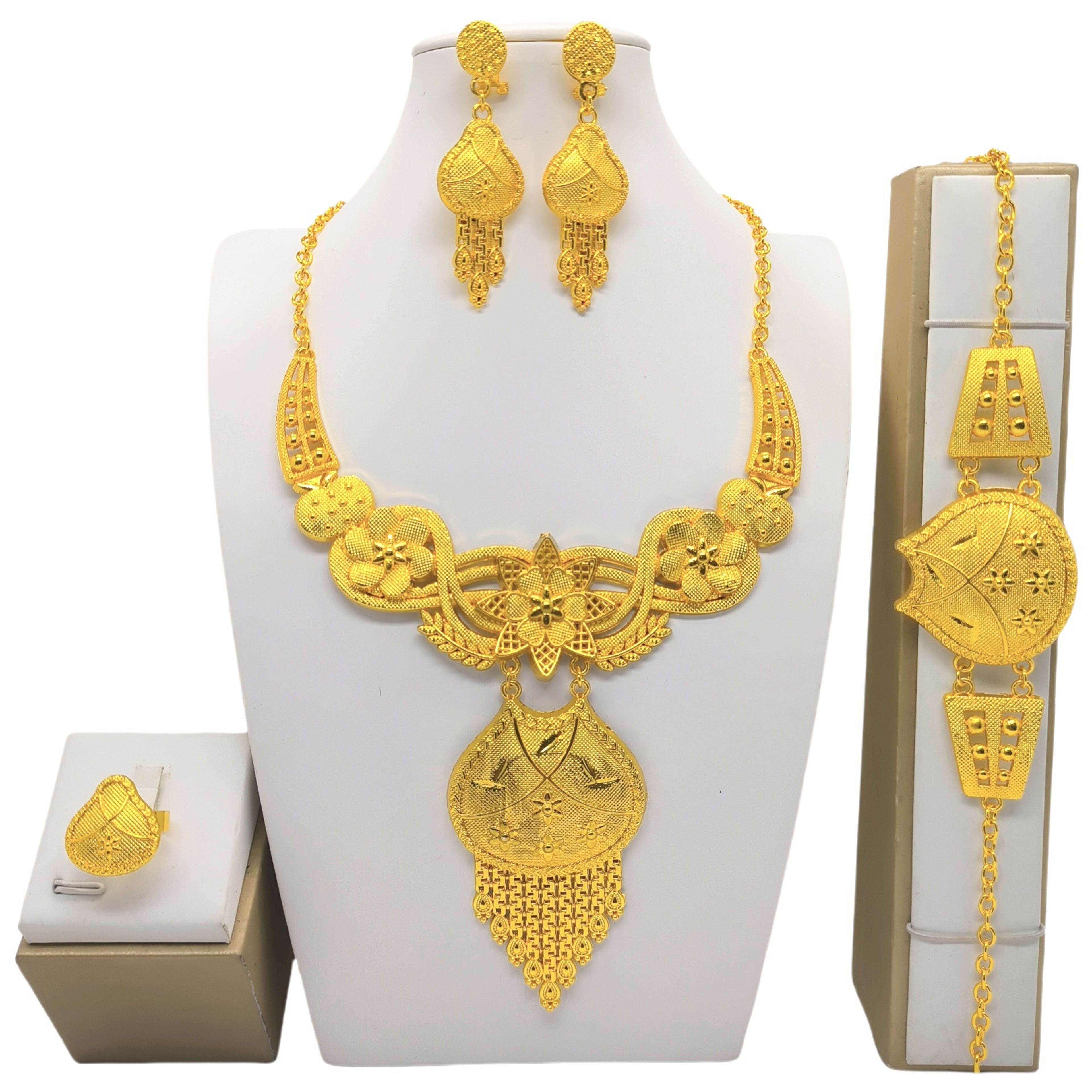 Bridal Wedding Necklace Earring Ring Bracelet Four-piece Set 2