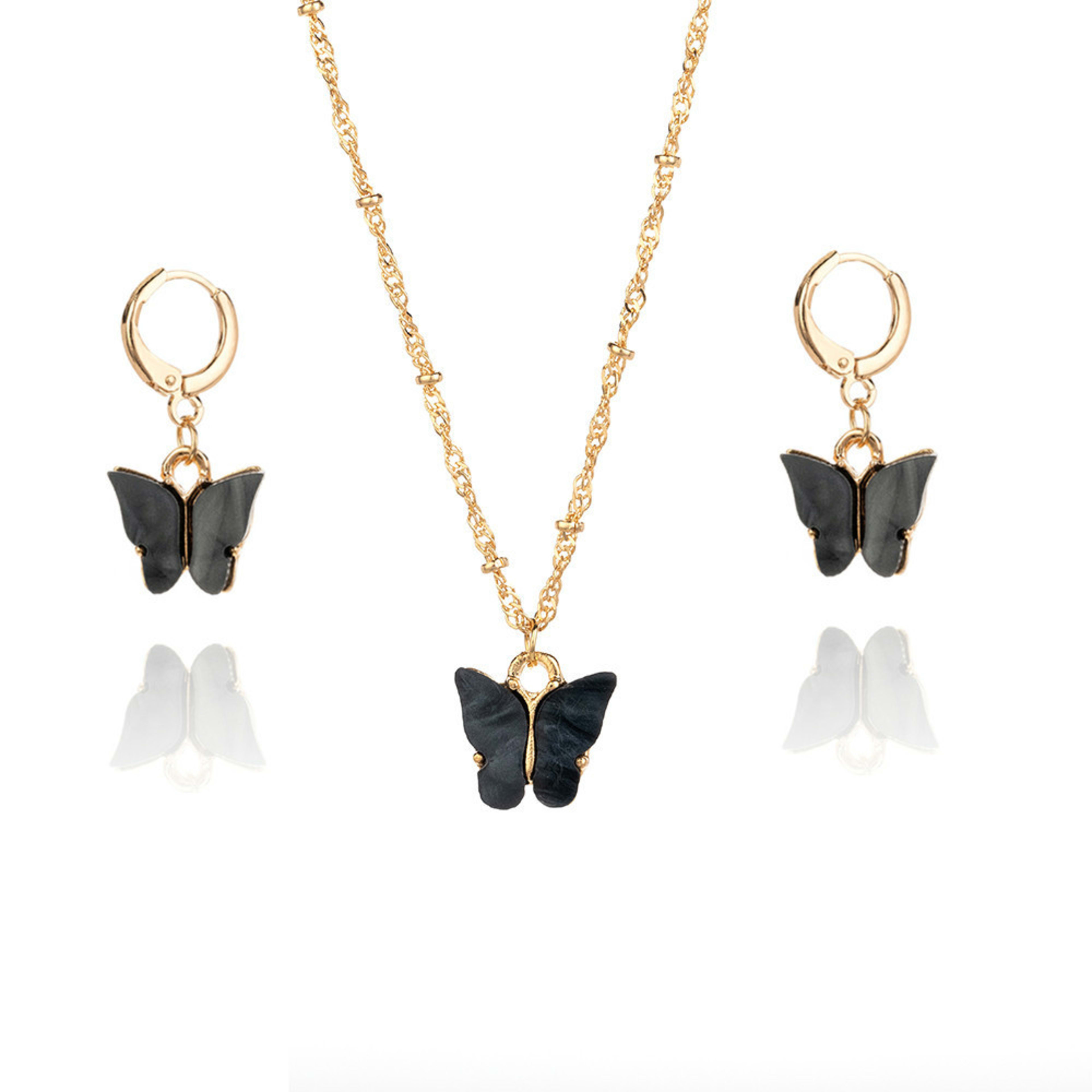 Color Acrylic Butterfly Earrings And Necklace Set 8