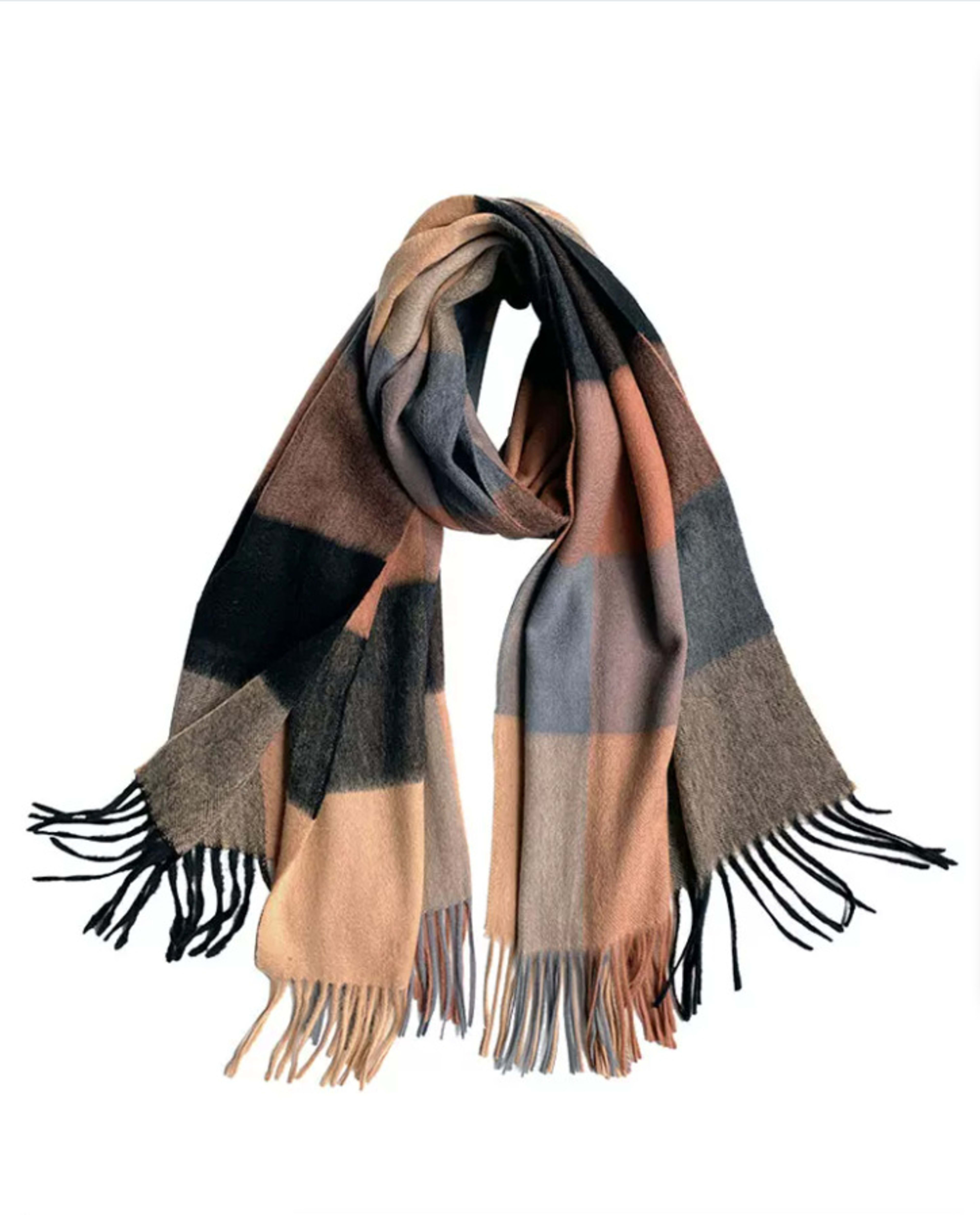British-style Mens And Womens Couple Tassel Scarf With Large Plaid Pattern 27