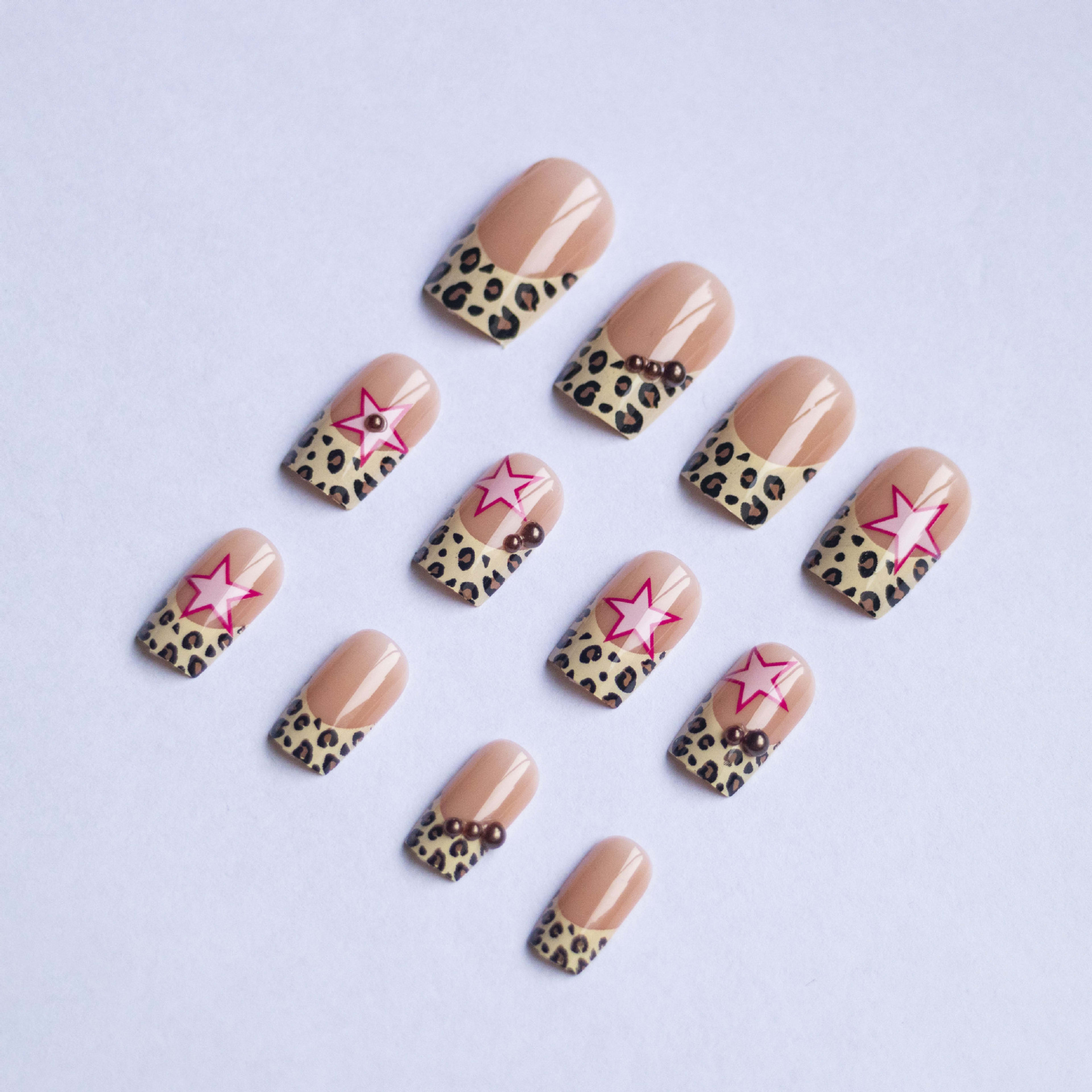 Wear Armor French Leopard Print Five-pointed Star With Pearl Diamond Wear Manicure 4