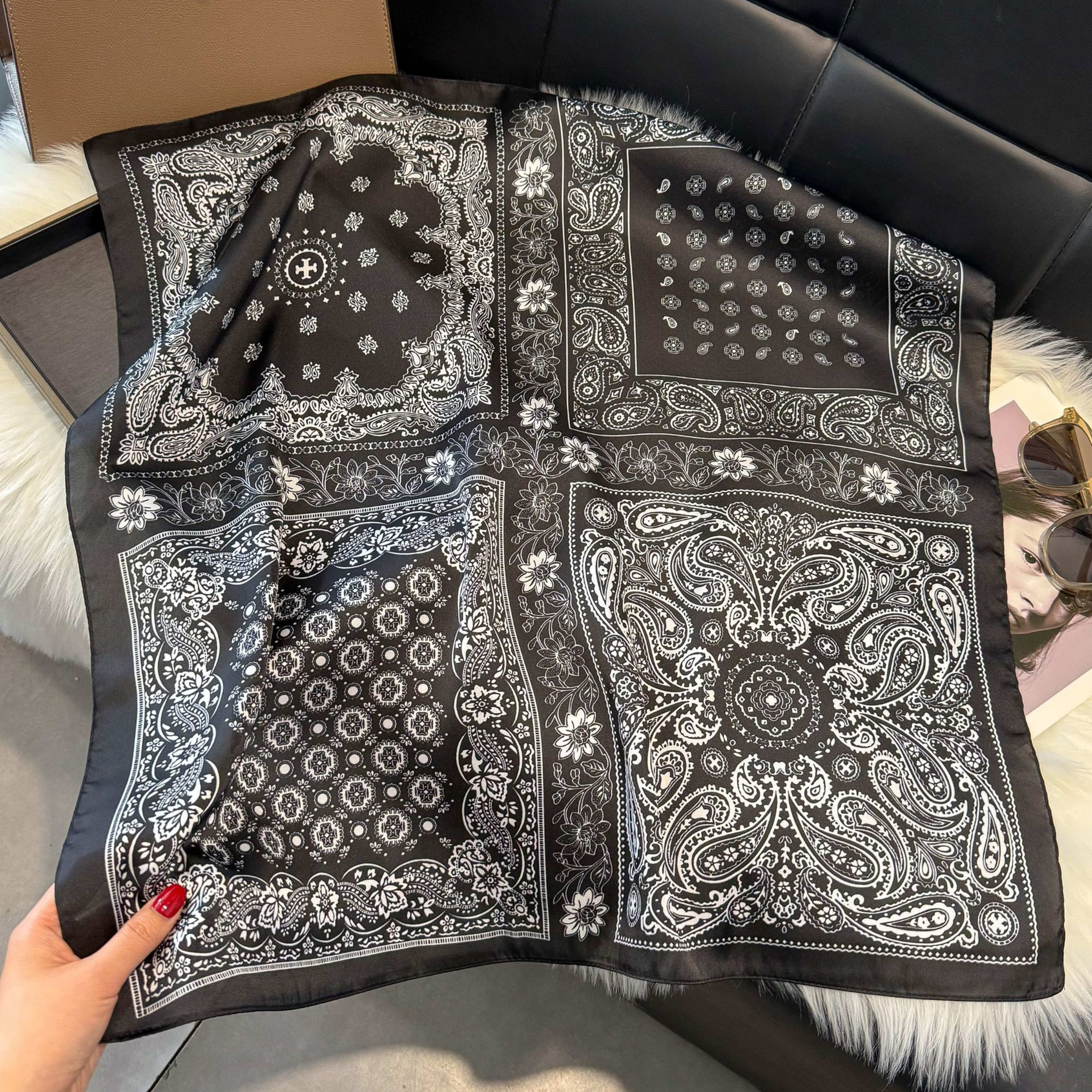 European And American-style ScarfSquare Kerchief Imitation Silk Vintage Cashew Pattern 22