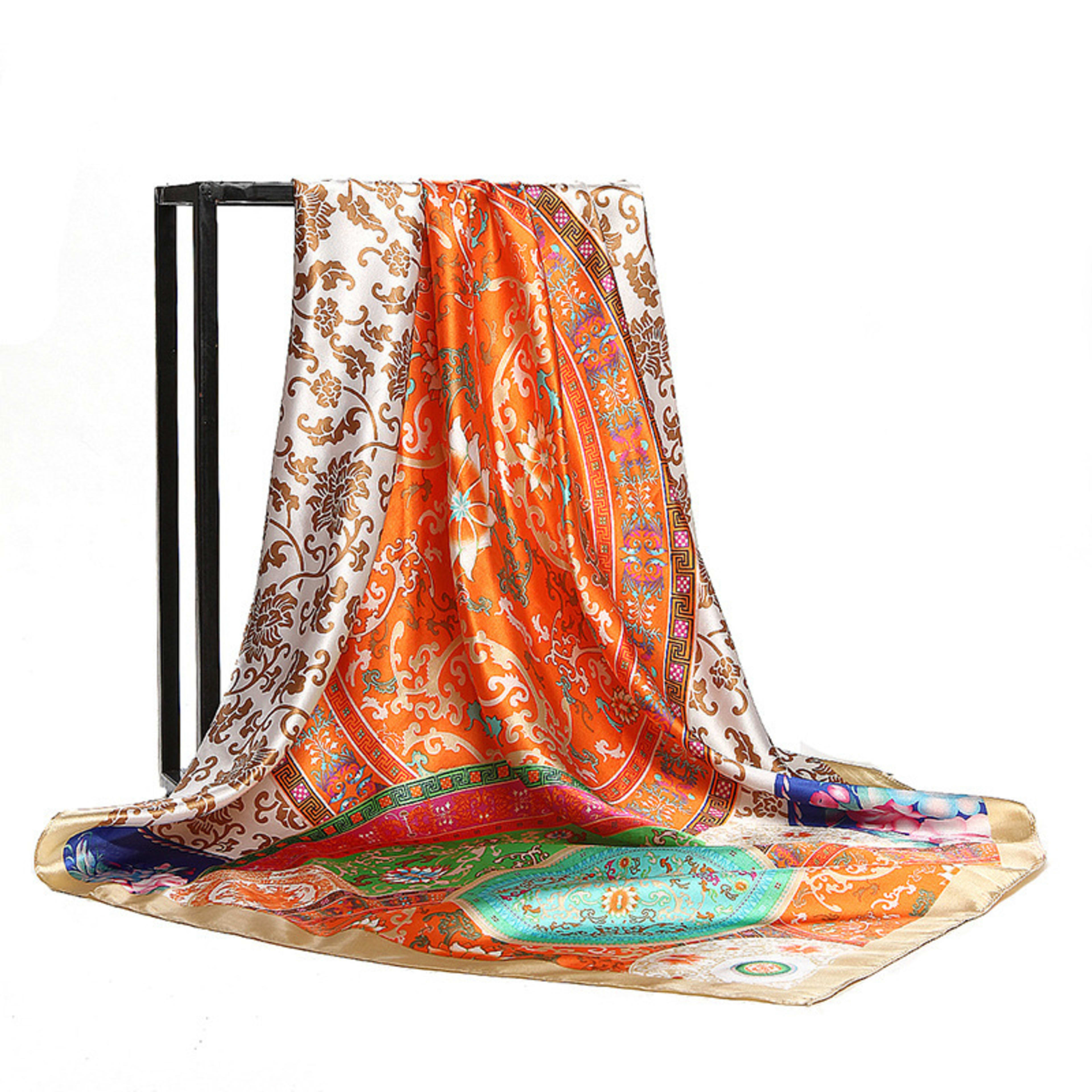 Retro Printed Silk Scarf Womens All-Match Shawl Headscarf 2