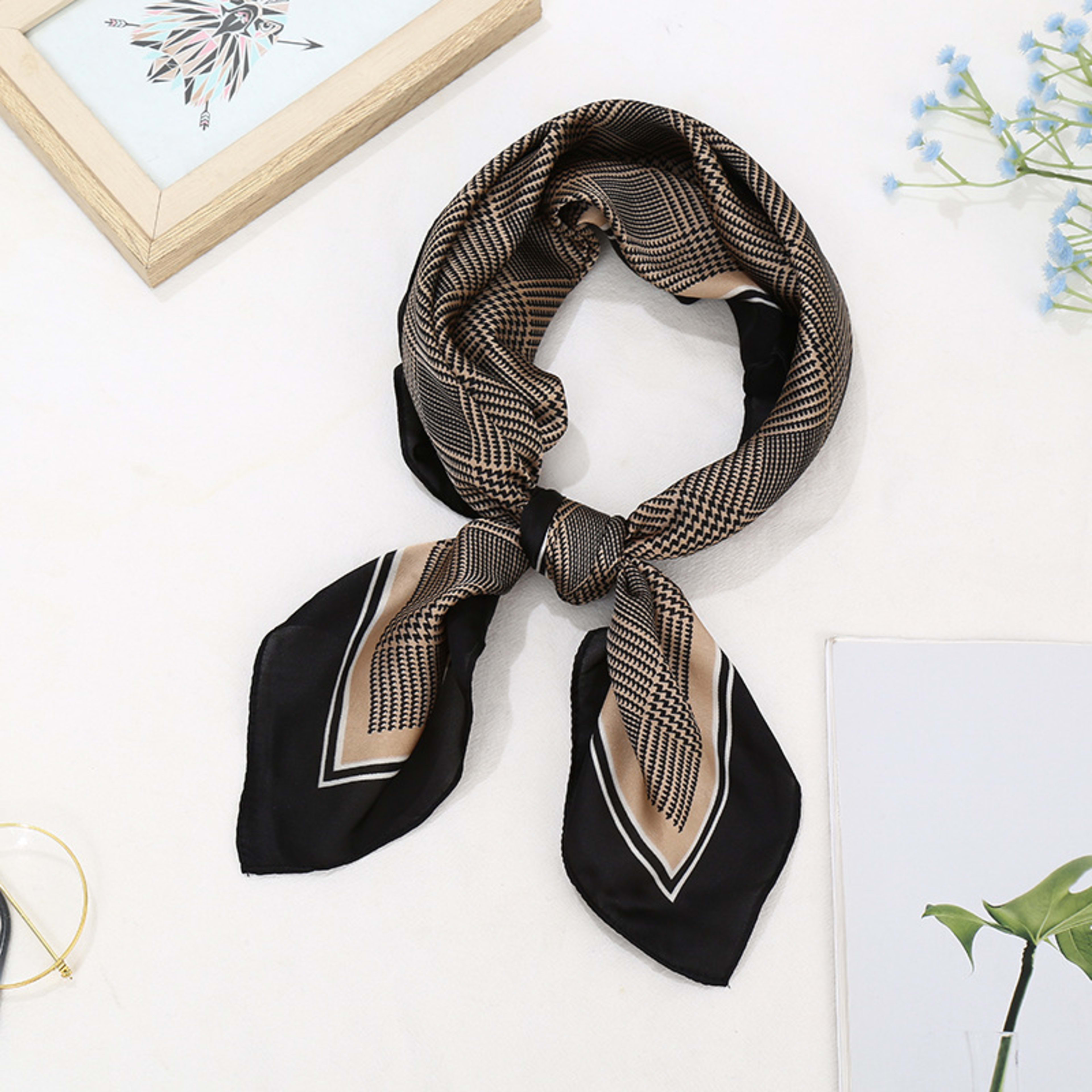 Small Scarf Vintage Printed Silk Scarf For Women 70