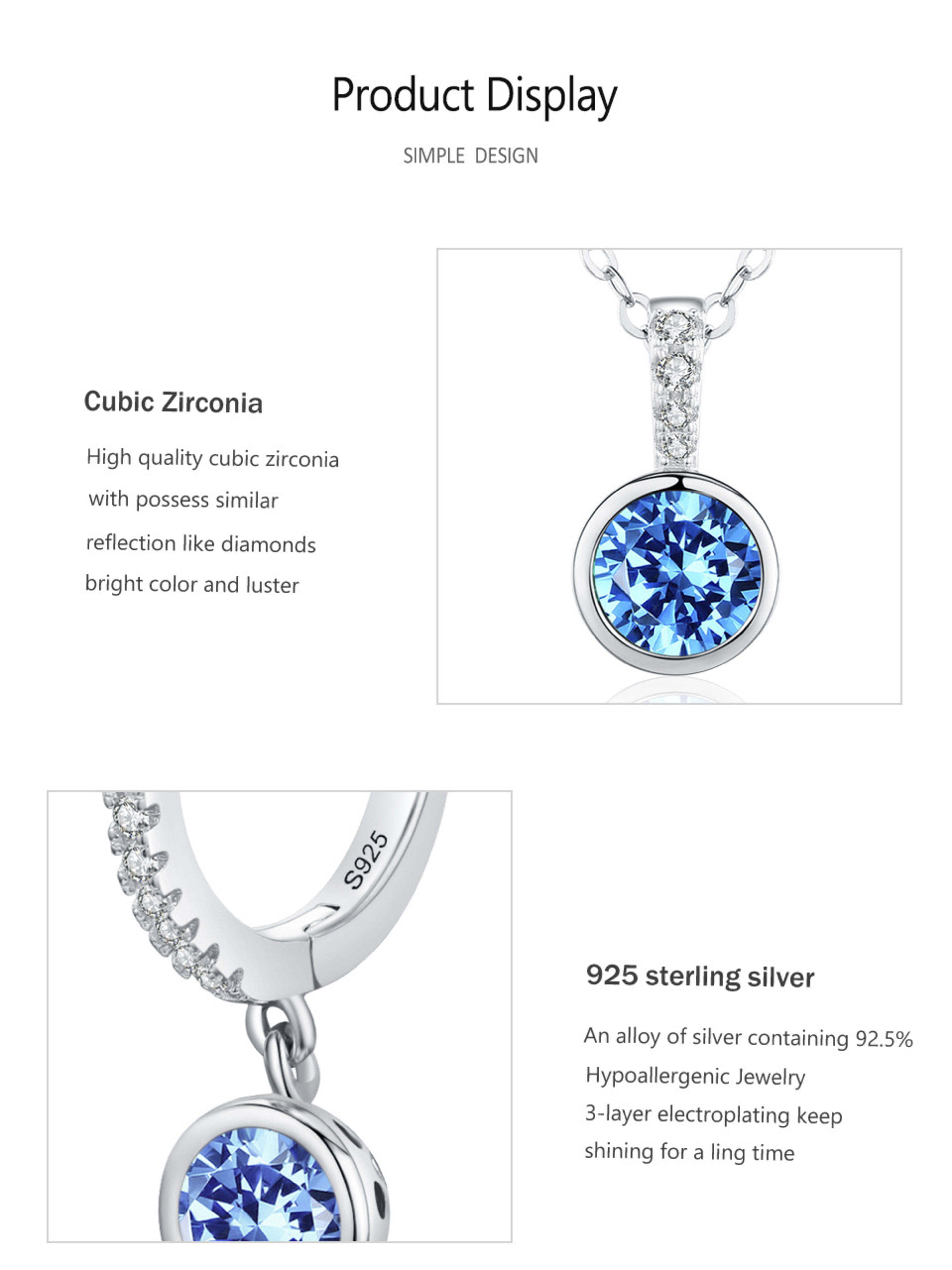 Women's Light Luxury Sea Blue Artificial Diamond Earrings Necklace 3