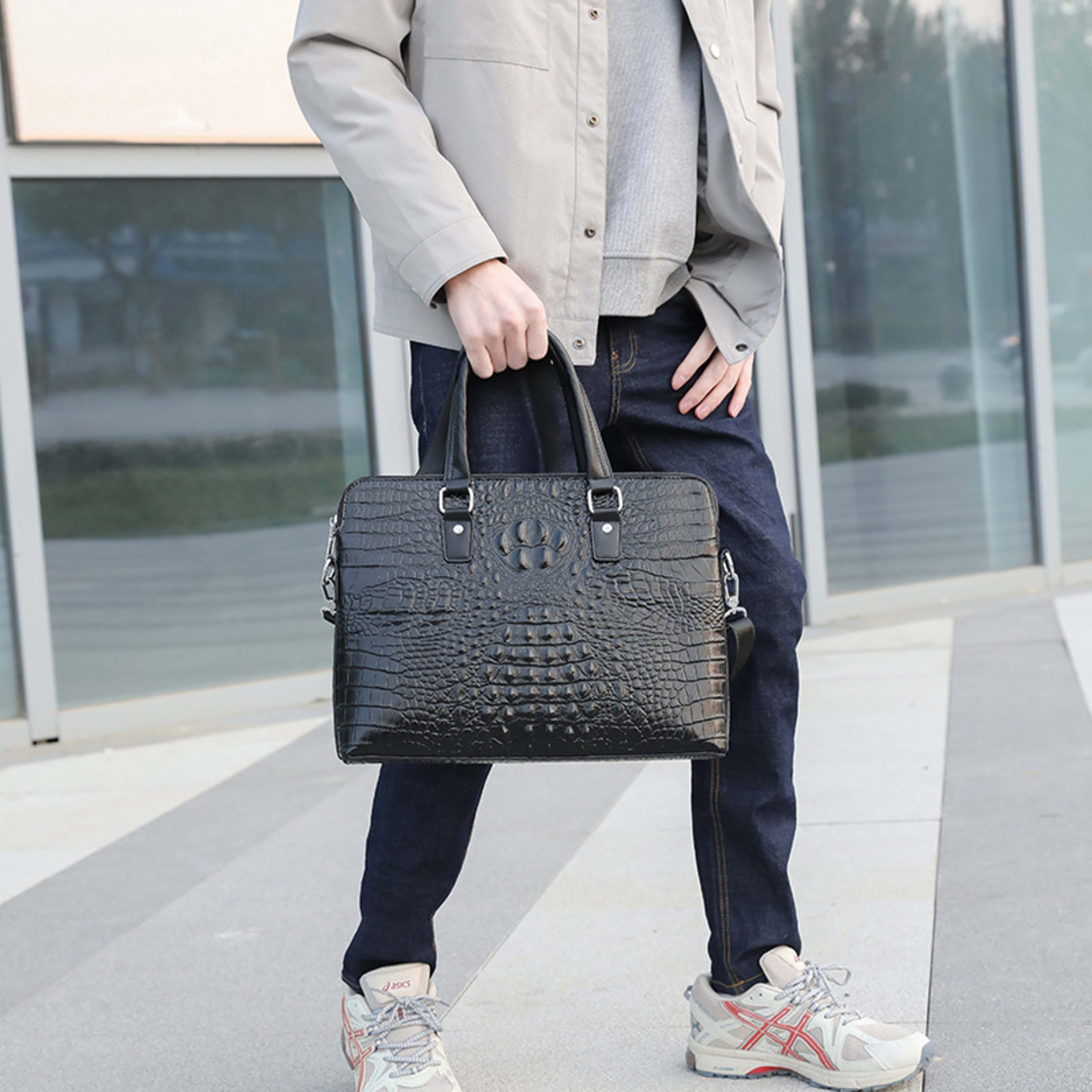 Men's New Crocodile Pattern Business Computer Bag Shoulder Briefcase 5