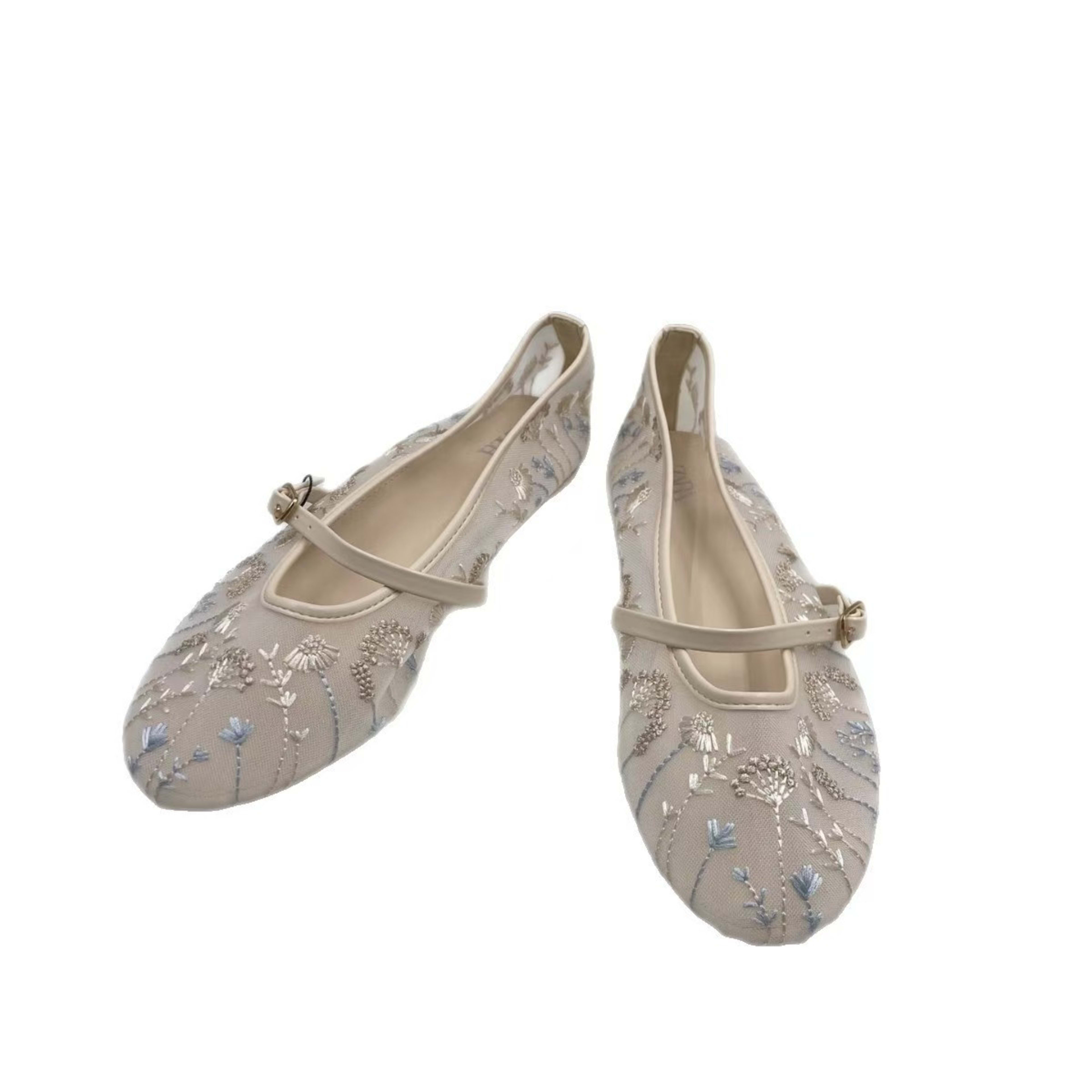Womens Flat Shoes Embroidered Mesh Ballet Flats Fashionable Low-Top Pumps 2
