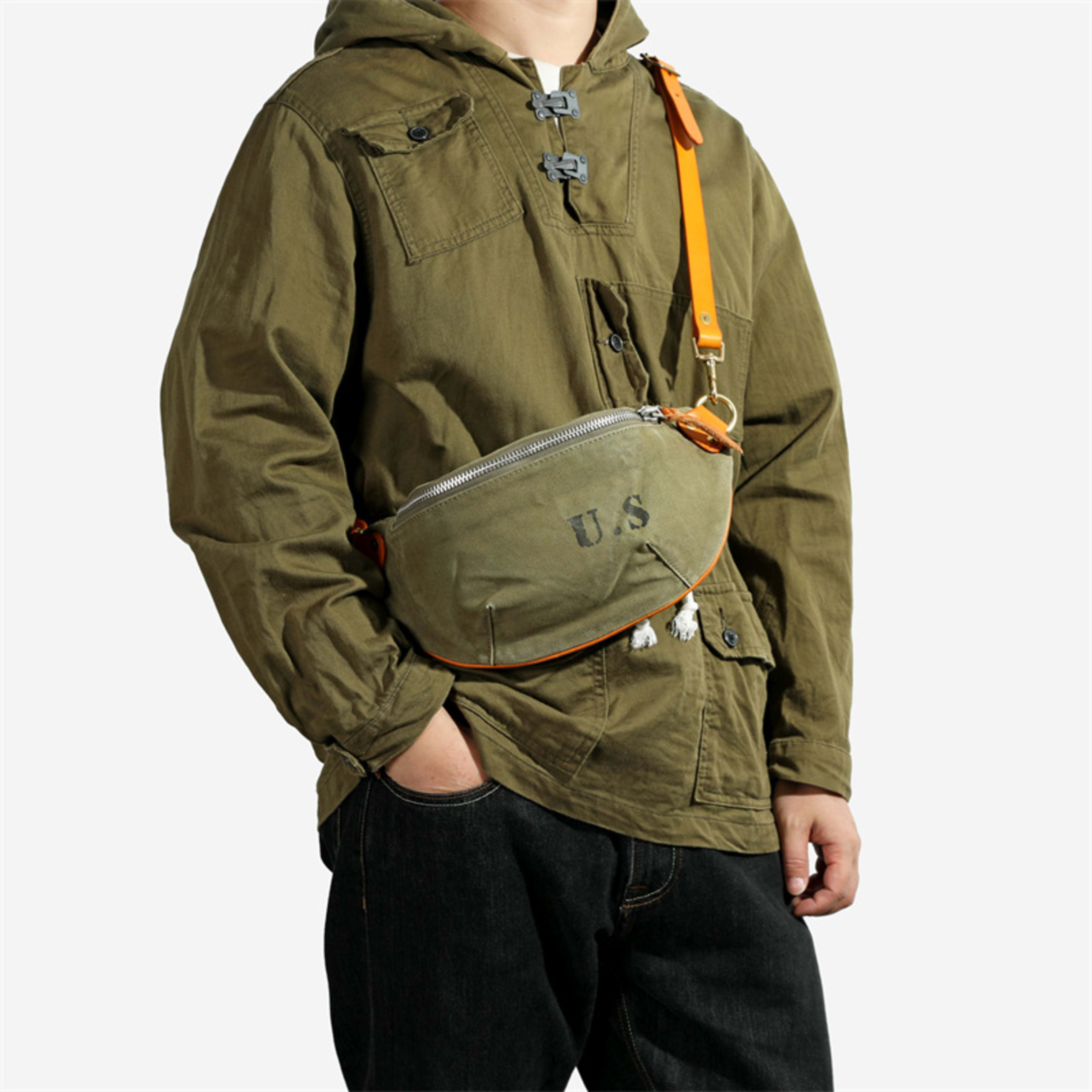 American-style Vintage Washed Canvas With Leather Patchwork Large Capacity 4